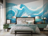 Nautical-inspired mural wallpaper featuring tranquil ocean waves