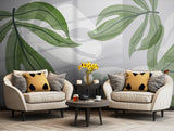 Tropical leaf wallpaper featuring large green leaves for a serene living room