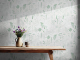 Scandinavian-inspired wallpaper with delicate plant illustrations