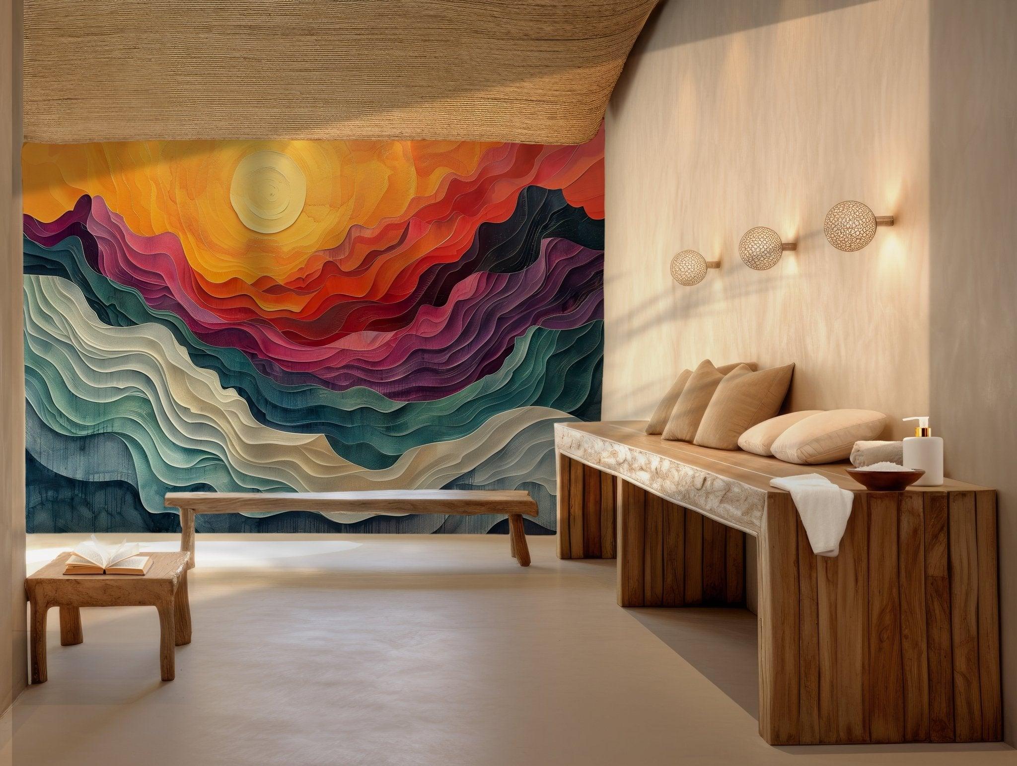 Sunset Landscape Wallpaper - Self Adhesive Wall Mural - Abstract Vibrant Rainbow Sky BV122