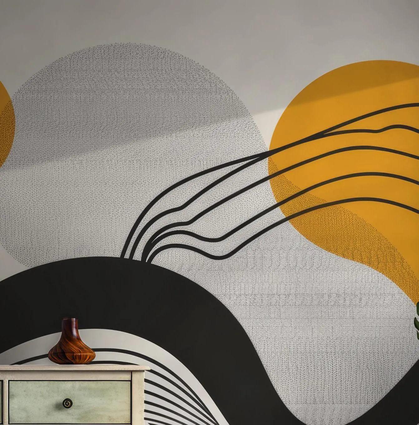 Abstract Waves Wallpaper - Watercolor Peel and Stick Wall Mural - Minimalist Wall Decor BV168