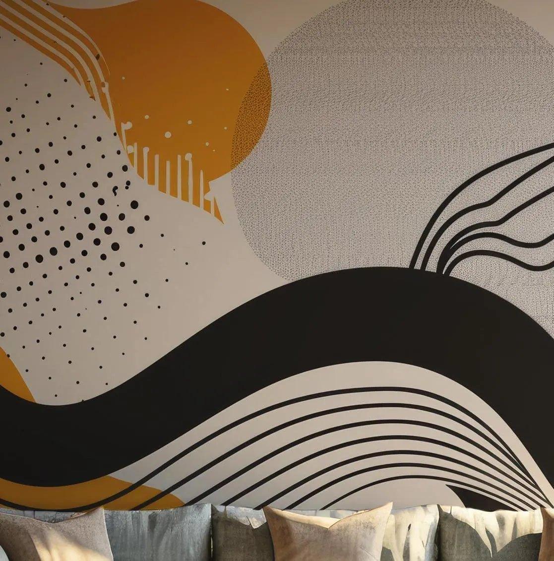 Abstract Waves Wallpaper - Watercolor Peel and Stick Wall Mural - Minimalist Wall Decor BV168