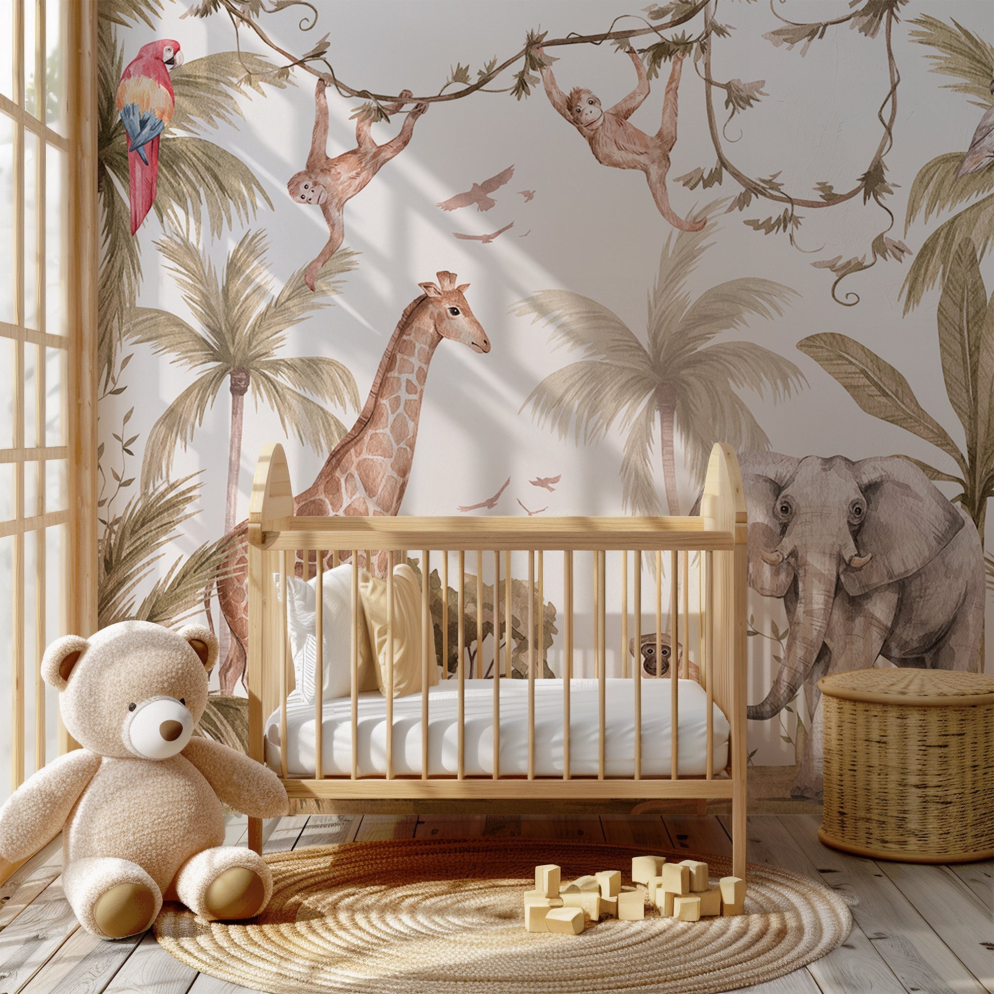 Animal Print Nursery Wall Mural - Safari Peel and Stick Wallpaper Wall Decal - Giraffe Jungle Removable BV355