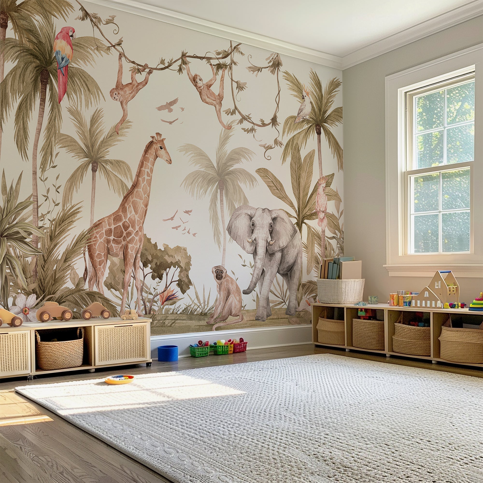 Animal Print Nursery Wall Mural - Safari Peel and Stick Wallpaper Wall Decal - Giraffe Jungle Removable BV355