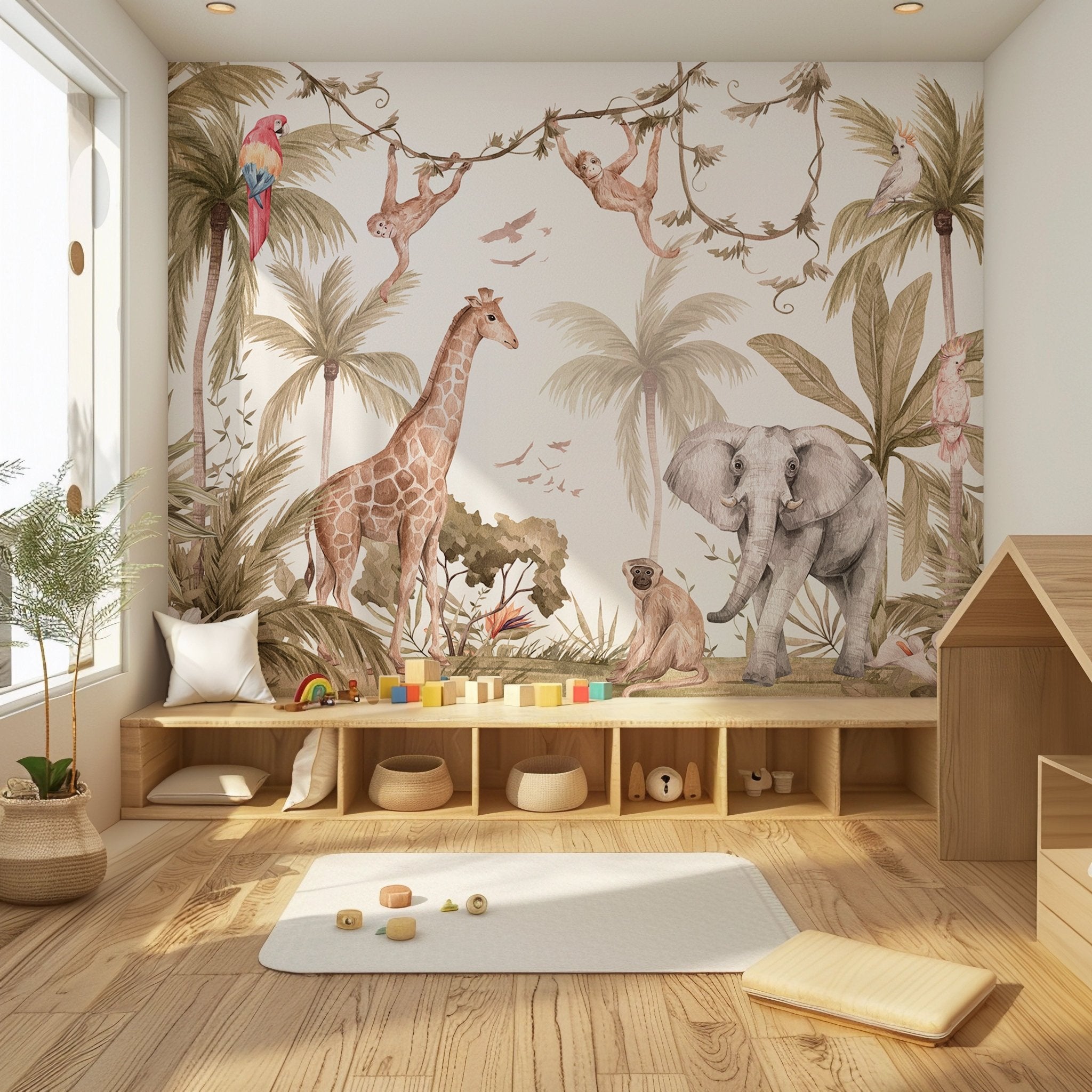 Animal Print Nursery Wall Mural - Safari Peel and Stick Wallpaper Wall Decal - Giraffe Jungle Removable BV355