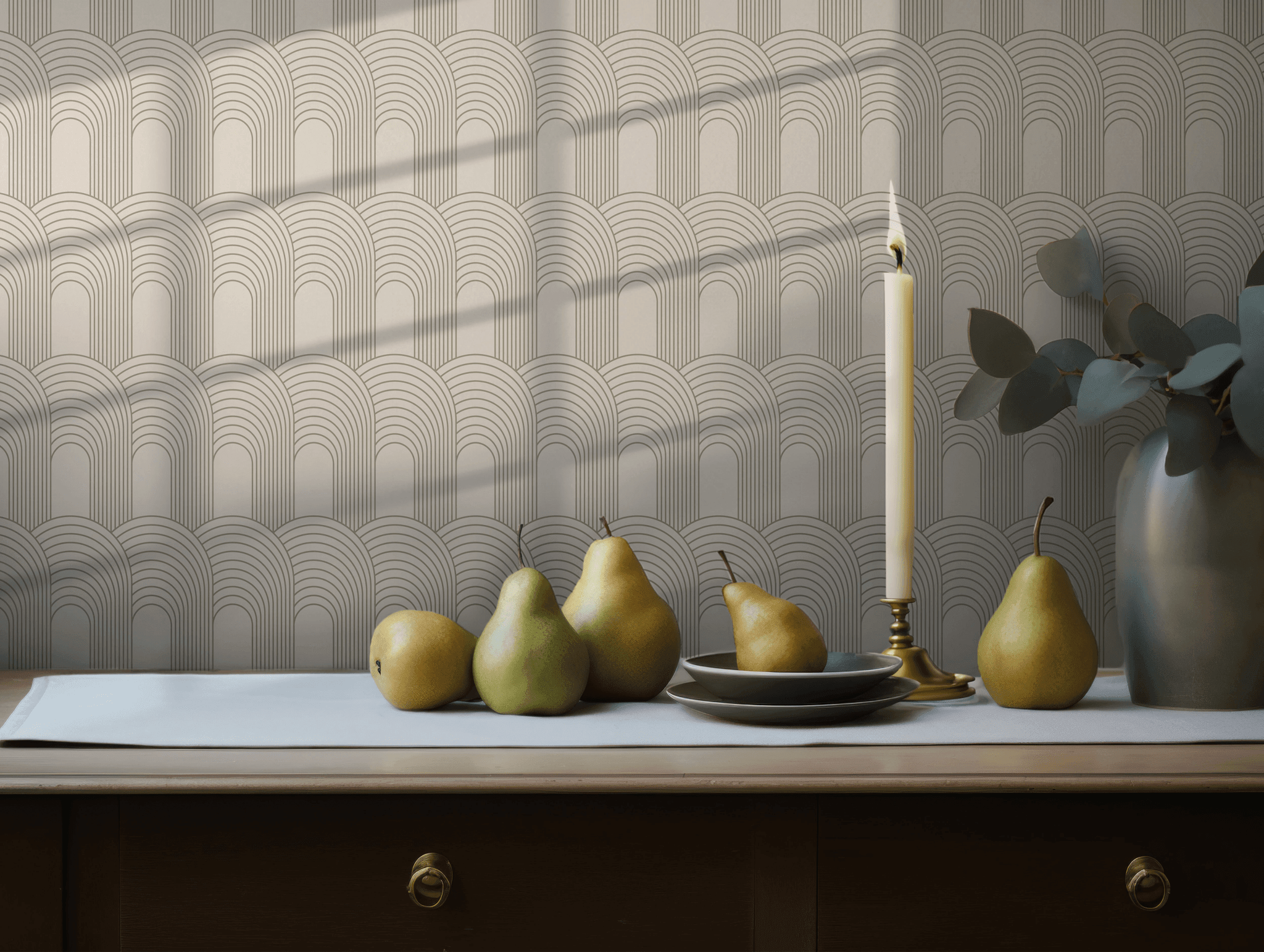 Art Deco Beige Tones Wallpaper - Self Adhesive Peel and Stick - Neutral Arch Geometric BV308