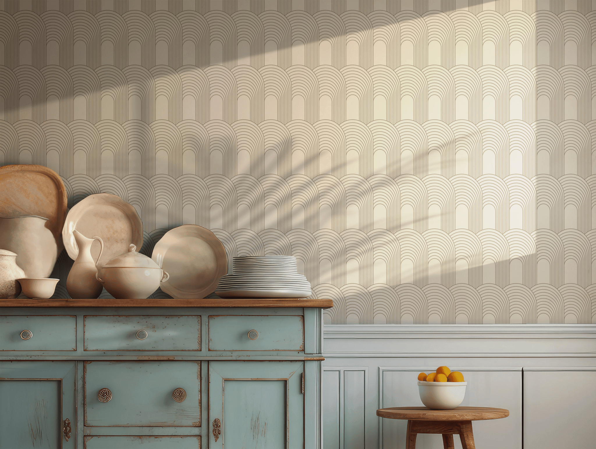 Art Deco Beige Tones Wallpaper - Self Adhesive Peel and Stick - Neutral Arch Geometric BV308
