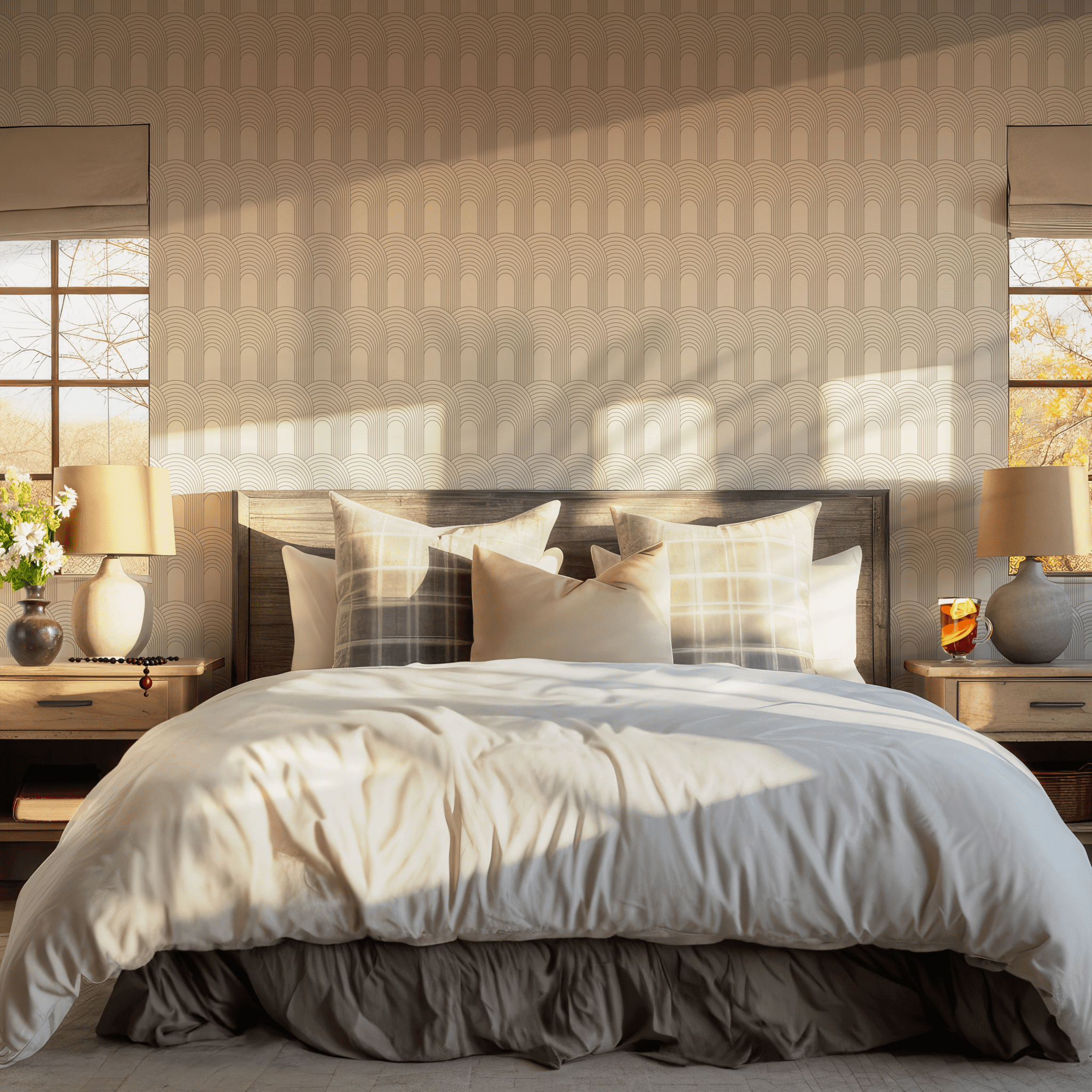 Art Deco Beige Tones Wallpaper - Self Adhesive Peel and Stick - Neutral Arch Geometric BV308