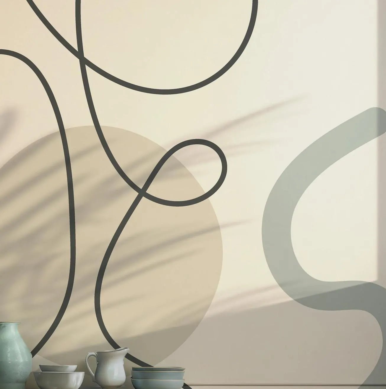 Beige and Black Line Art Face Drawing Neutral Self Adhesive Peel and Stick Wall Mural Minimalist Abstract Modern One Line Portrait Aesthetic BV310
