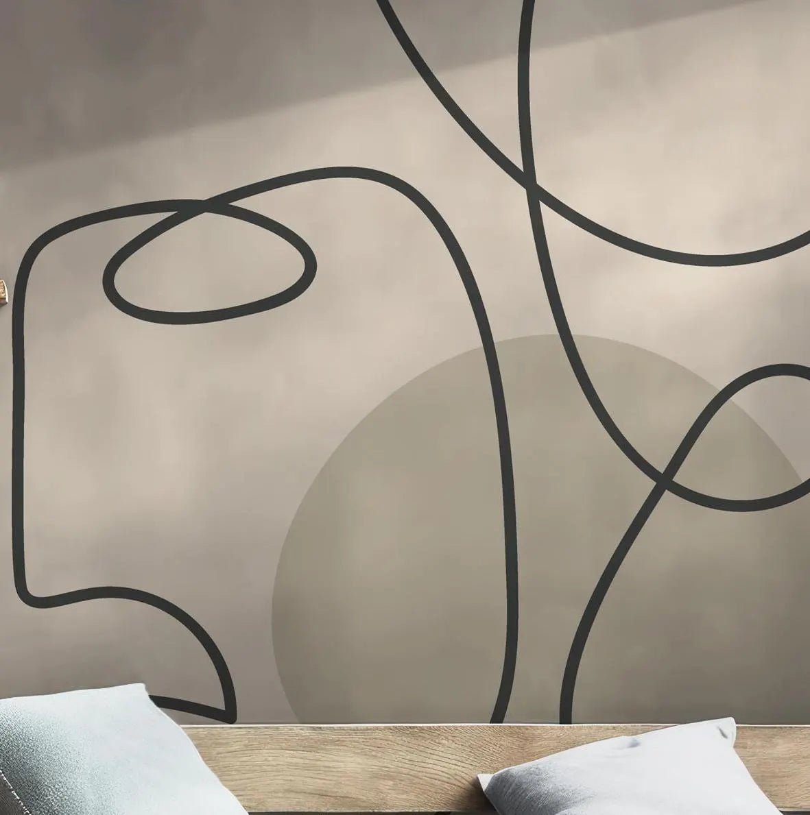 Beige and Black Line Art Face Drawing Neutral Self Adhesive Peel and Stick Wall Mural Minimalist Abstract Modern One Line Portrait Aesthetic BV310