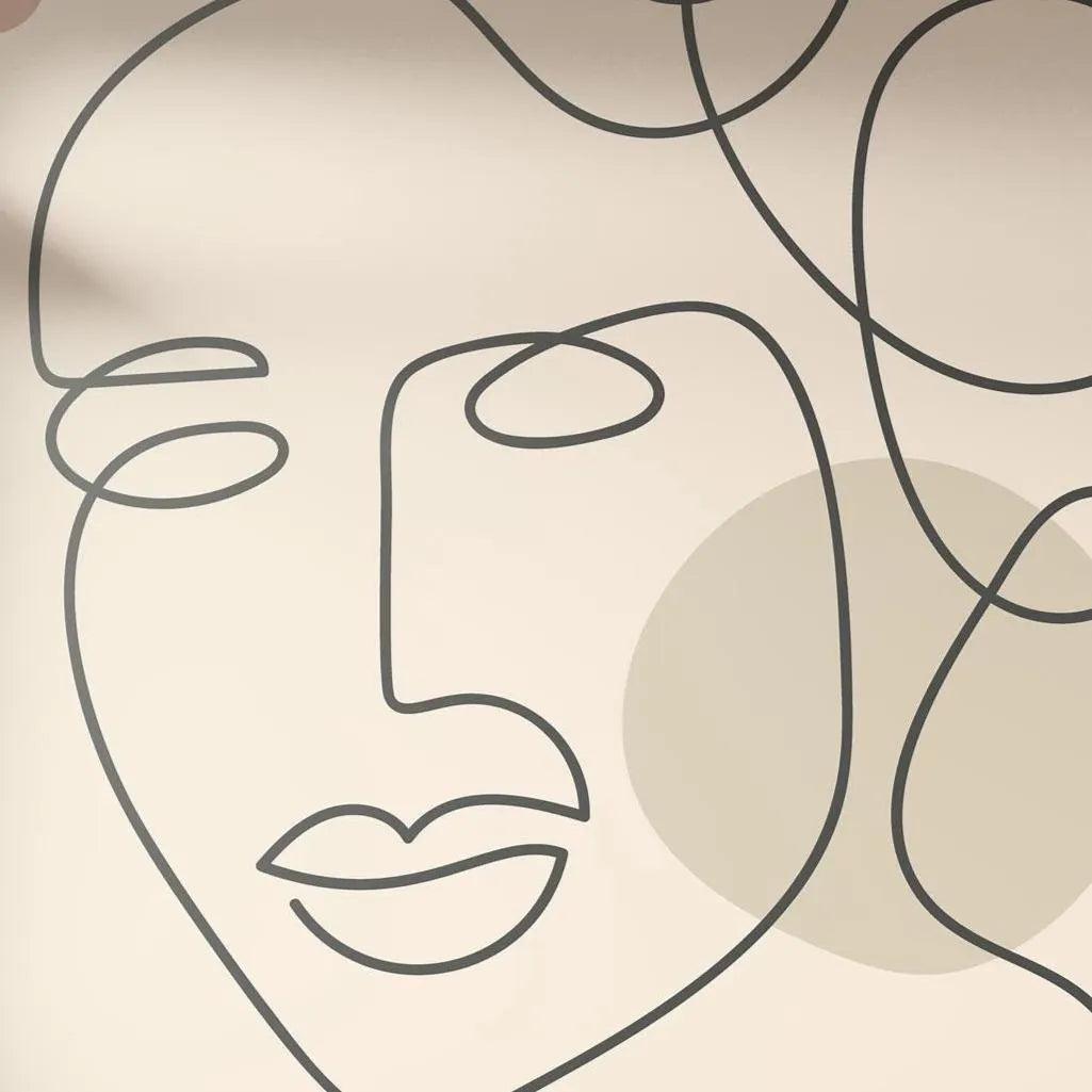 Beige and Black Wallpaper - Self Adhesive Peel and Stick Wall Mural - Line Art Face Neutral BV310