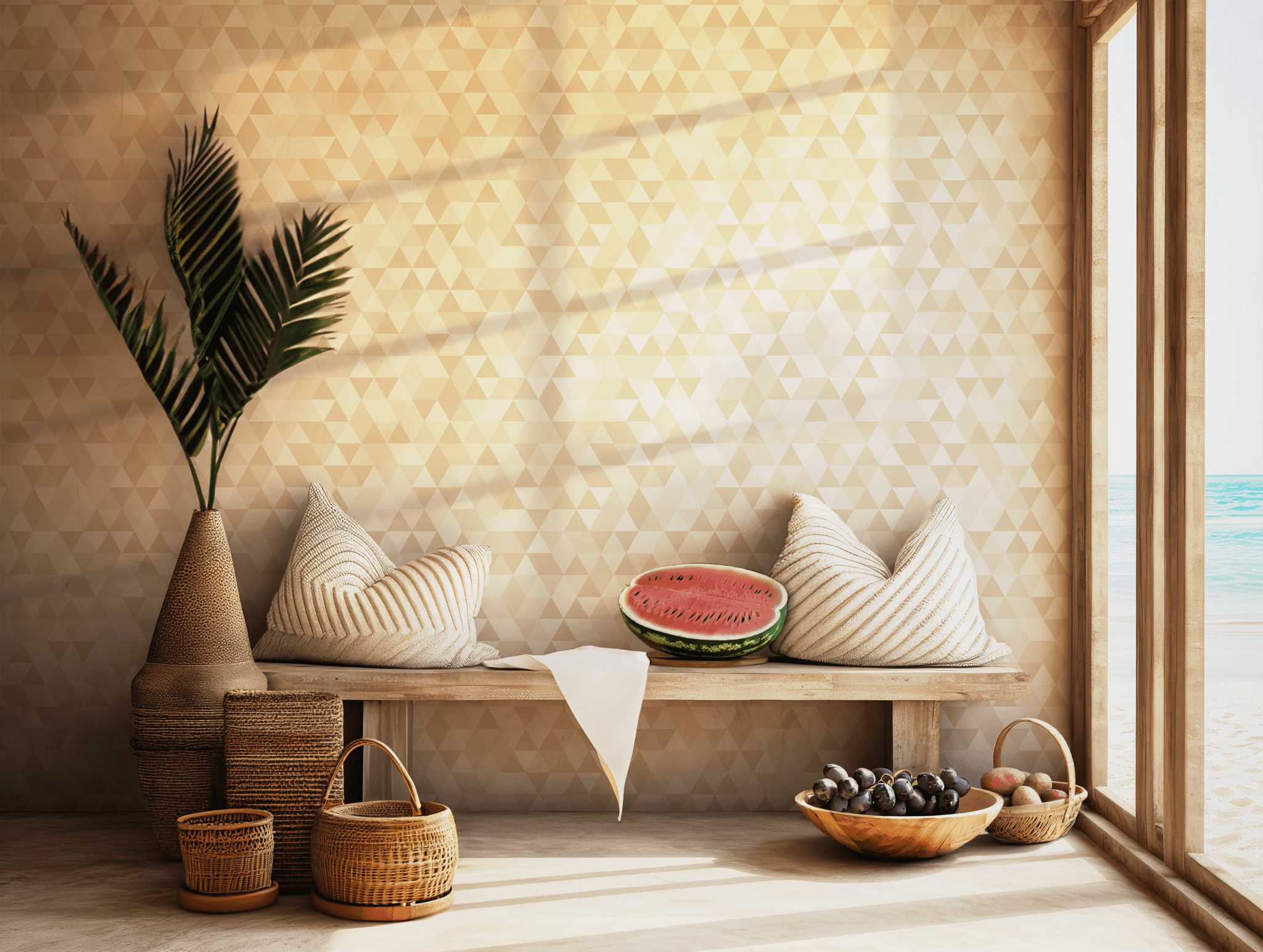 Beige and Cream Triangles Wallpaper - Self Adhesive - Geometric Style Neutral BV346