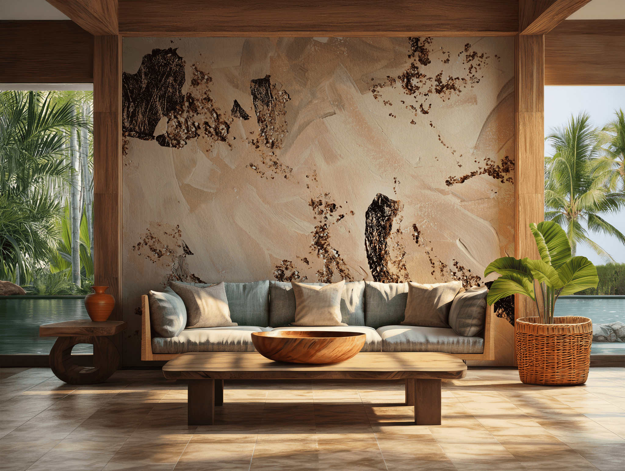 Beige and Gold Wallpaper - Self Adhesive Temporary Wall Mural - Metallic Accents Art BV322
