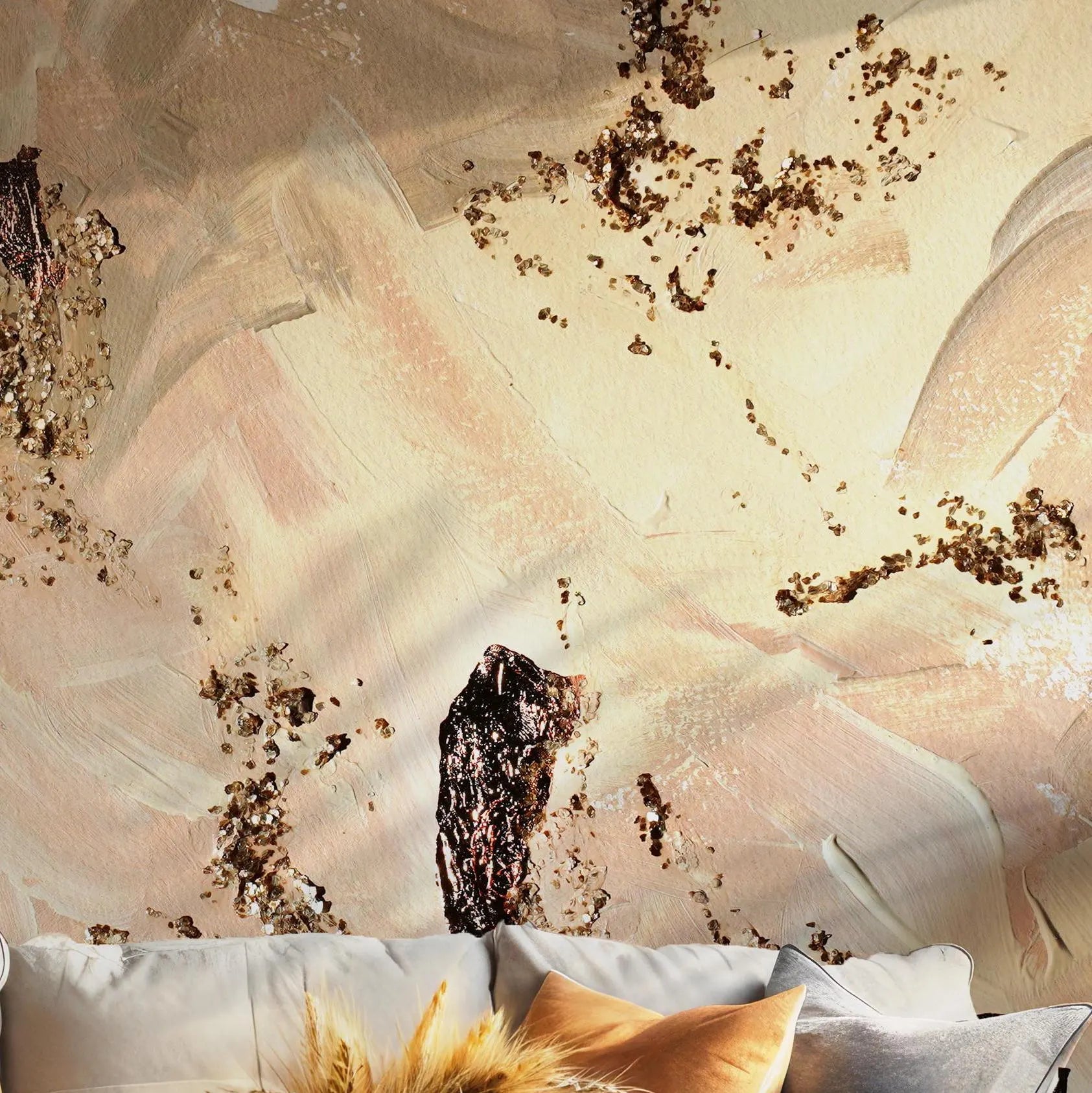 Beige and Gold Wallpaper - Self Adhesive Temporary Wall Mural - Metallic Accents Art BV322