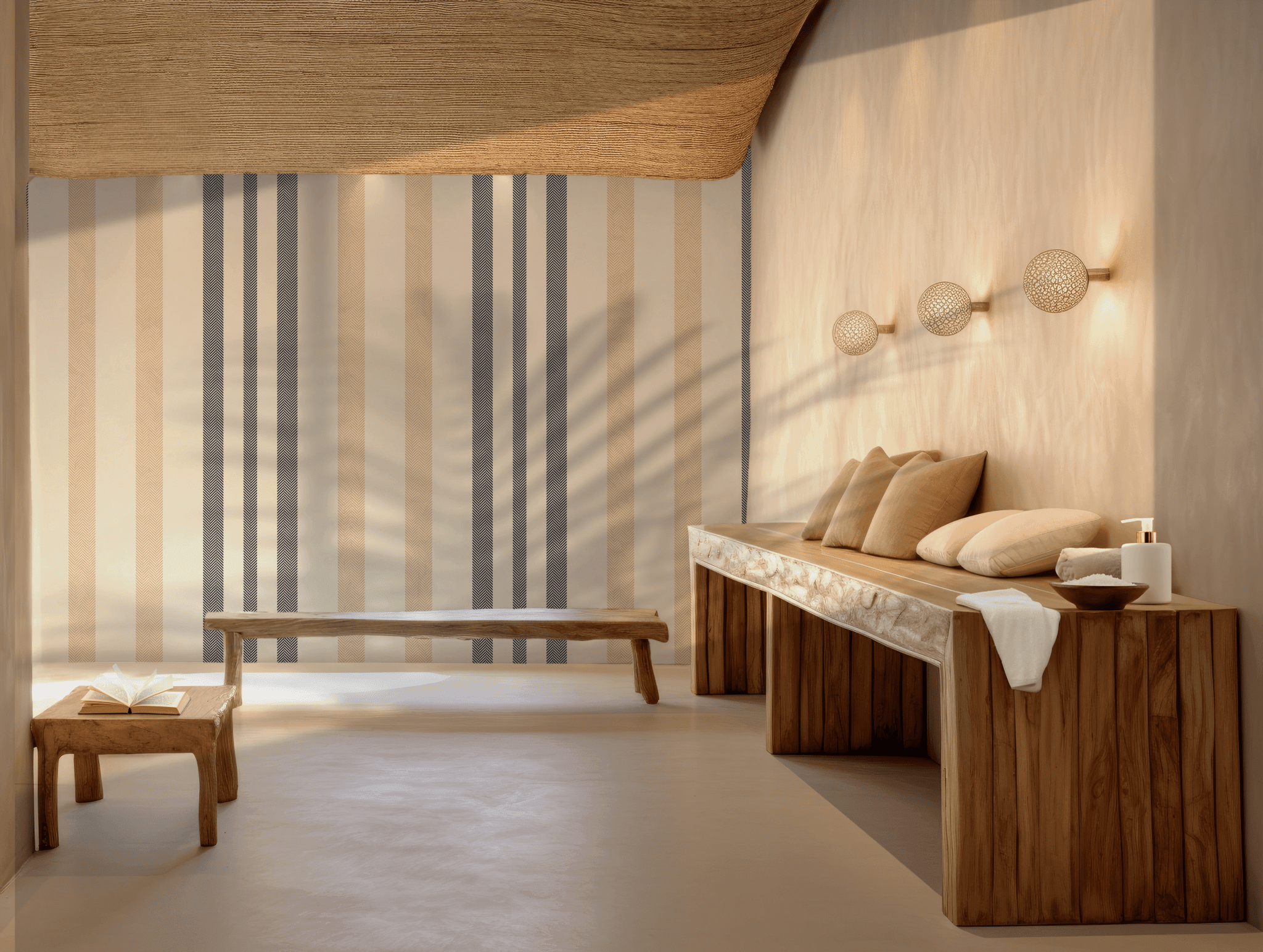 Beige and Navy Striped Wallpaper - Self Adhesive Peel and Stick Wall Mural - Classic Herringbone Texture Vintage BV349