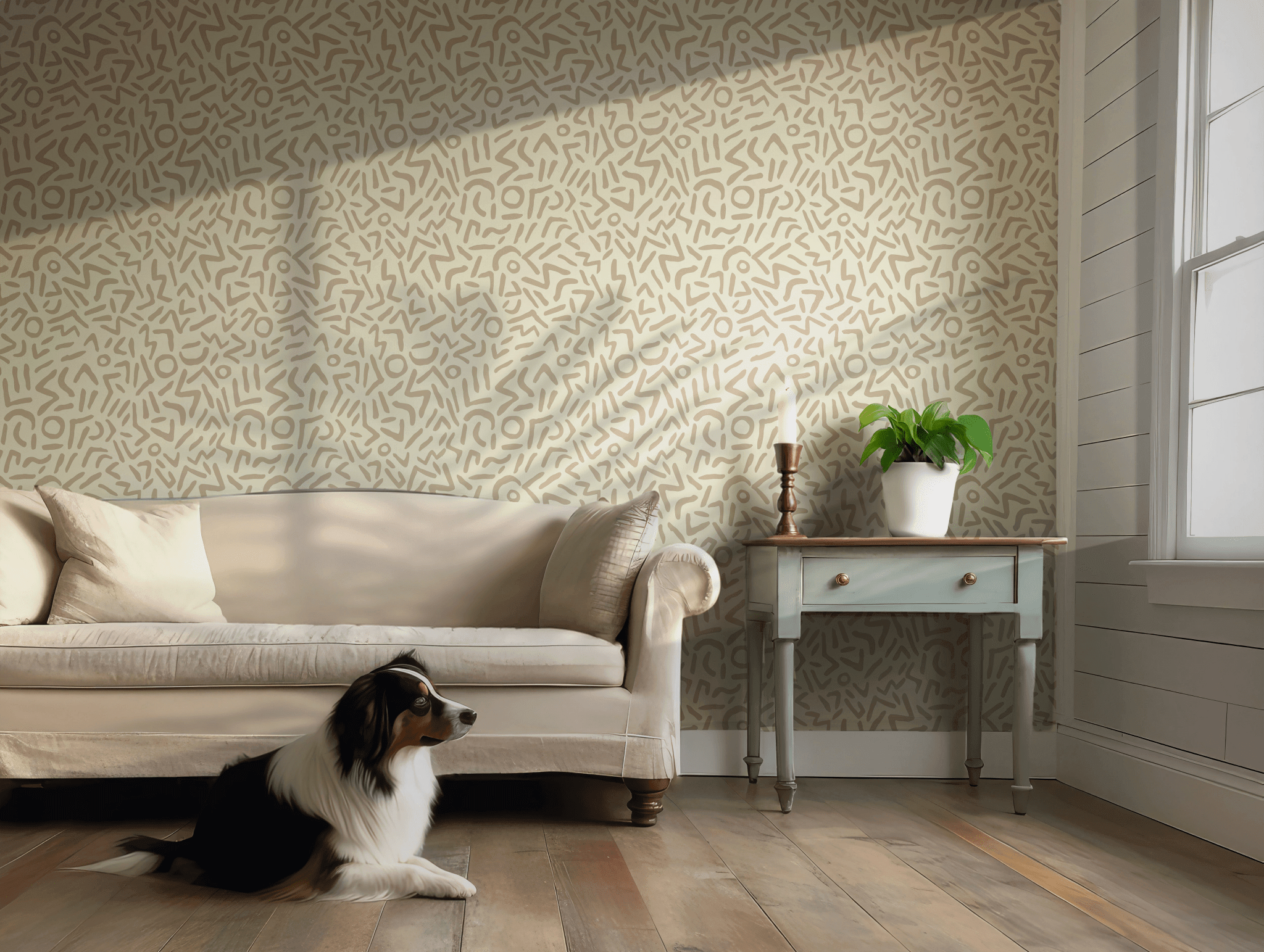 Beige Boho Wallpaper - Self Adhesive Peel and Stick - Abstract Neutral Tones Geometric BV334
