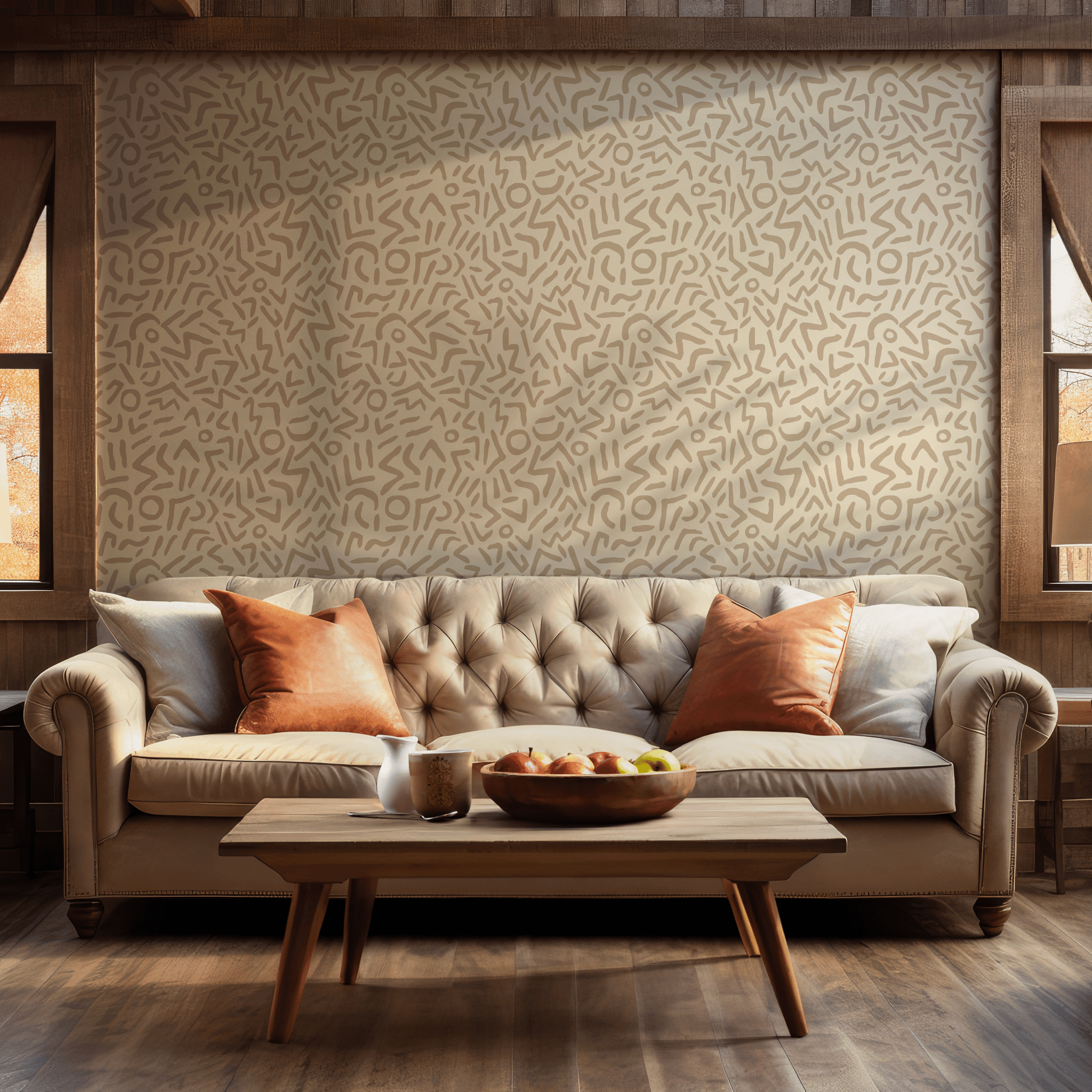 Beige Boho Wallpaper - Self Adhesive Peel and Stick - Abstract Neutral Tones Geometric BV334