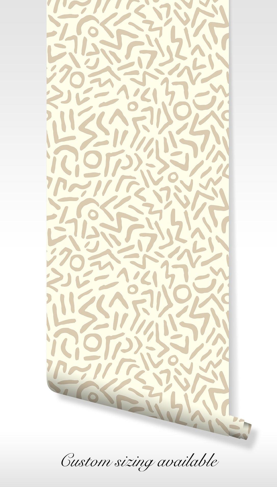 Beige Boho Wallpaper - Self Adhesive Peel and Stick - Abstract Neutral Tones Geometric BV334