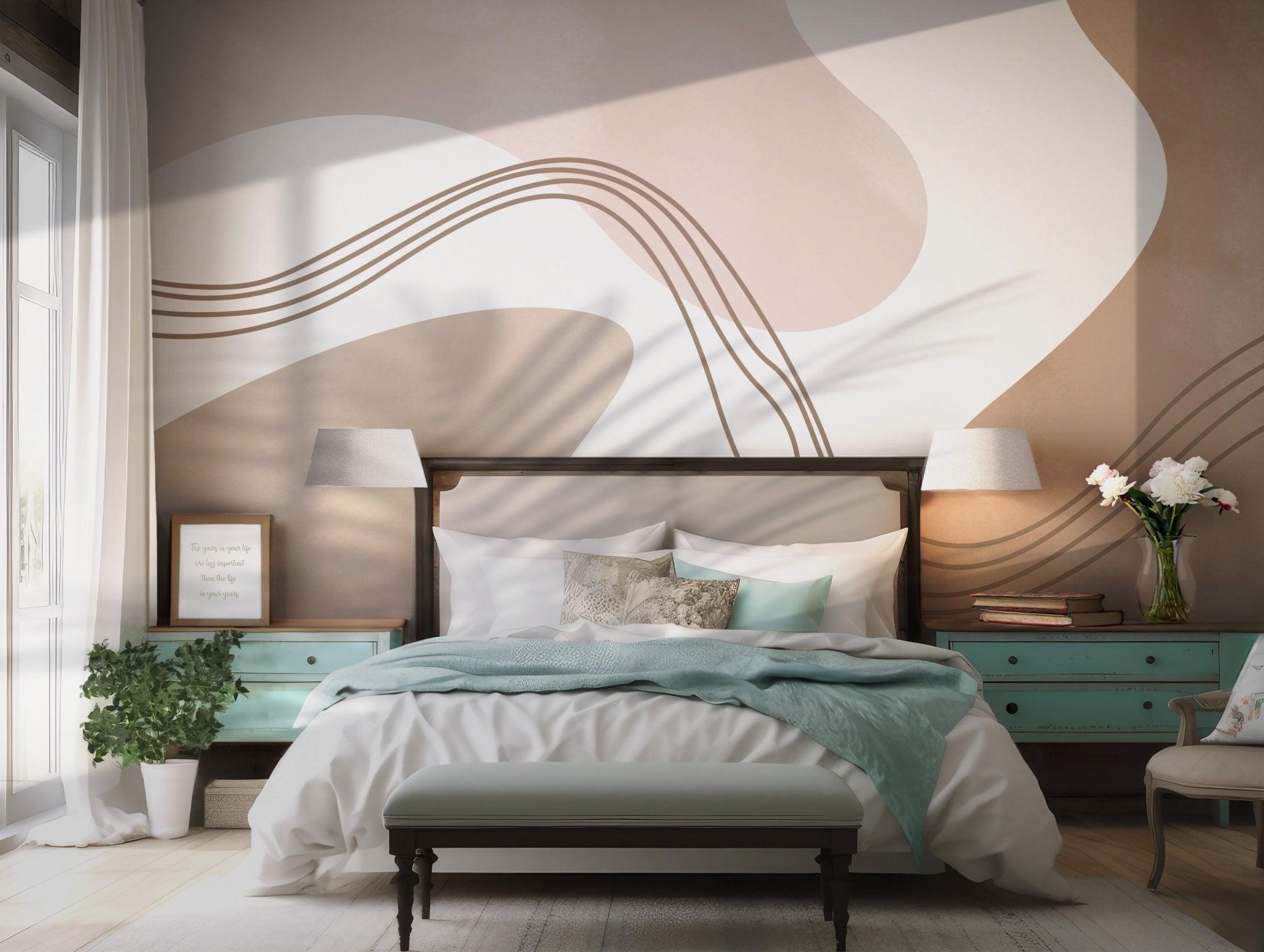 Beige Brown Neutral Wallpaper - Peel and Stick Wall Mural - Abstract Wave Pattern BV293
