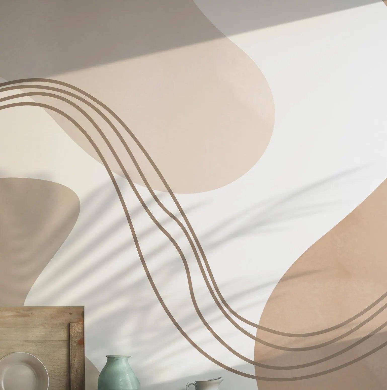 Beige Brown Neutral Wallpaper - Peel and Stick Wall Mural - Abstract Wave Pattern BV293