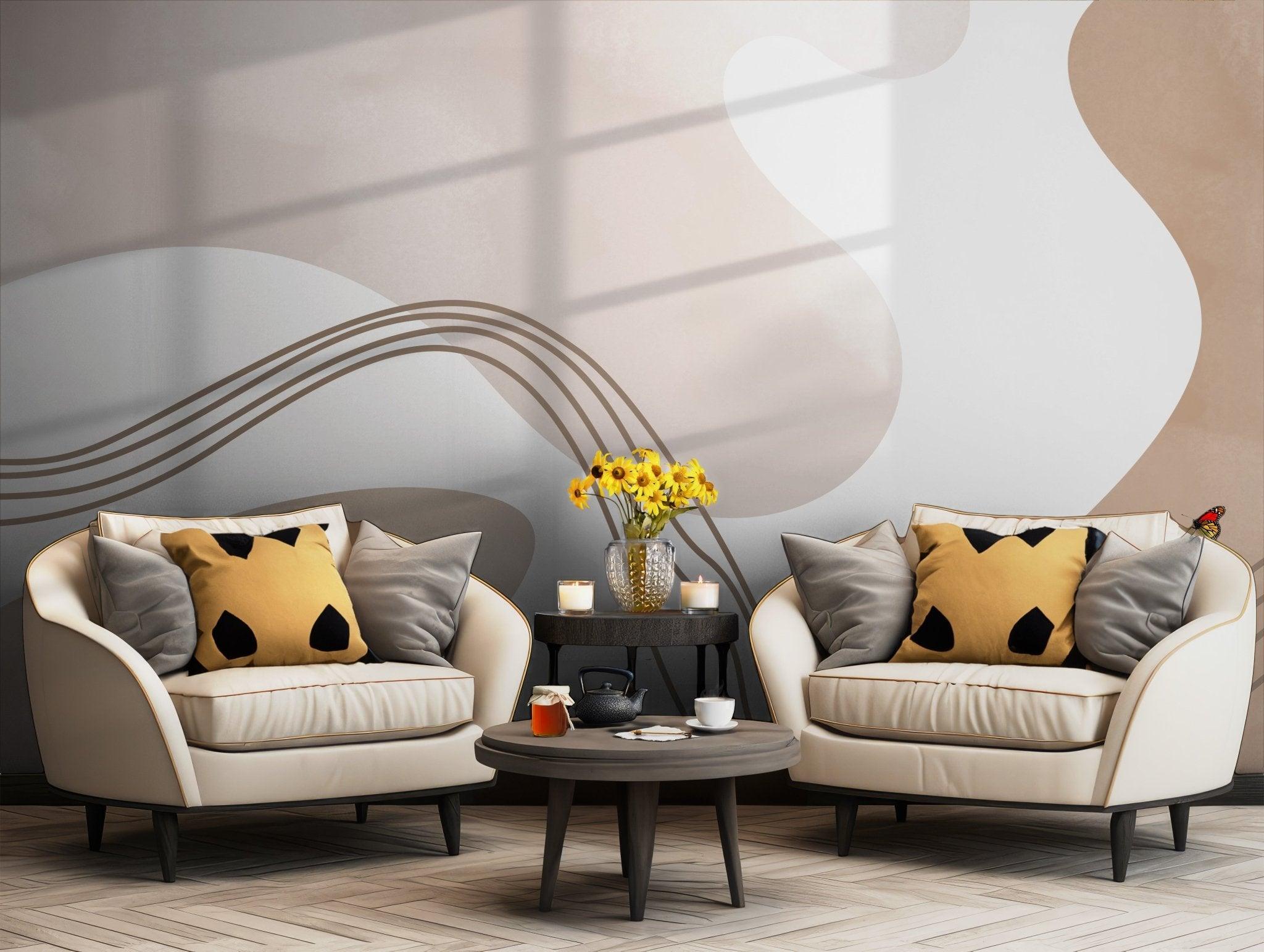 Beige Brown Neutral Wallpaper - Peel and Stick Wall Mural - Abstract Wave Pattern BV293