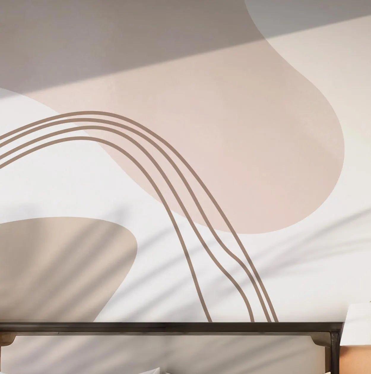 Beige Brown Neutral Wallpaper - Peel and Stick Wall Mural - Abstract Wave Pattern BV293