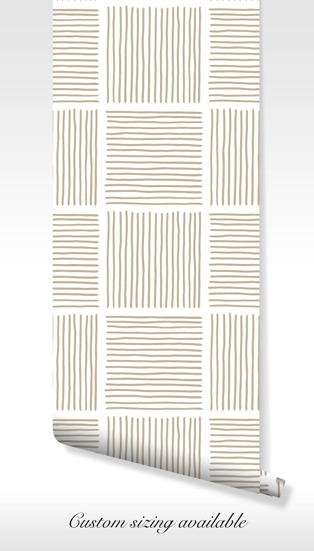 Beige Geometric Line Wallpaper - Removable Peel and Stick - Black Abstract Stripes BV320