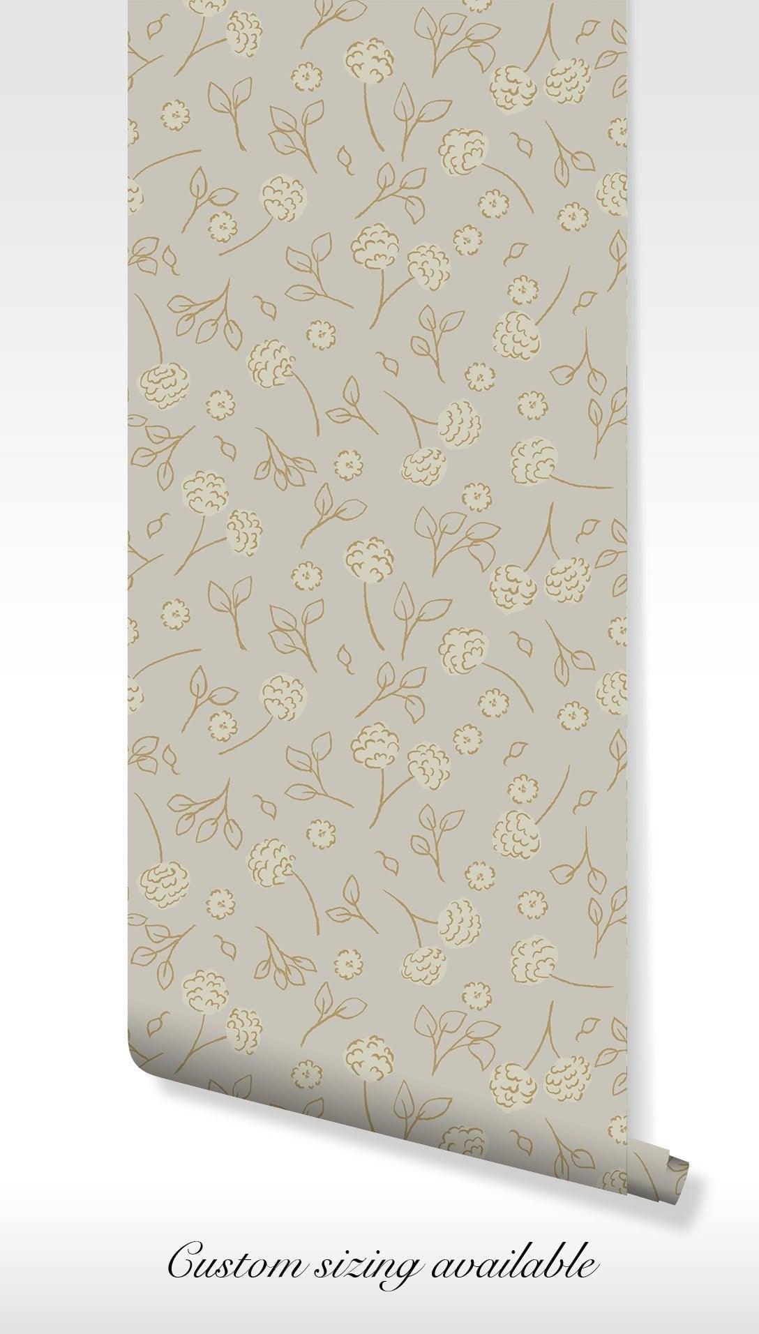 Beige Gold Floral Wallpaper - Self Adhesive Peel and Stick - Soft Tones Vintage Flowers Botanical BV328