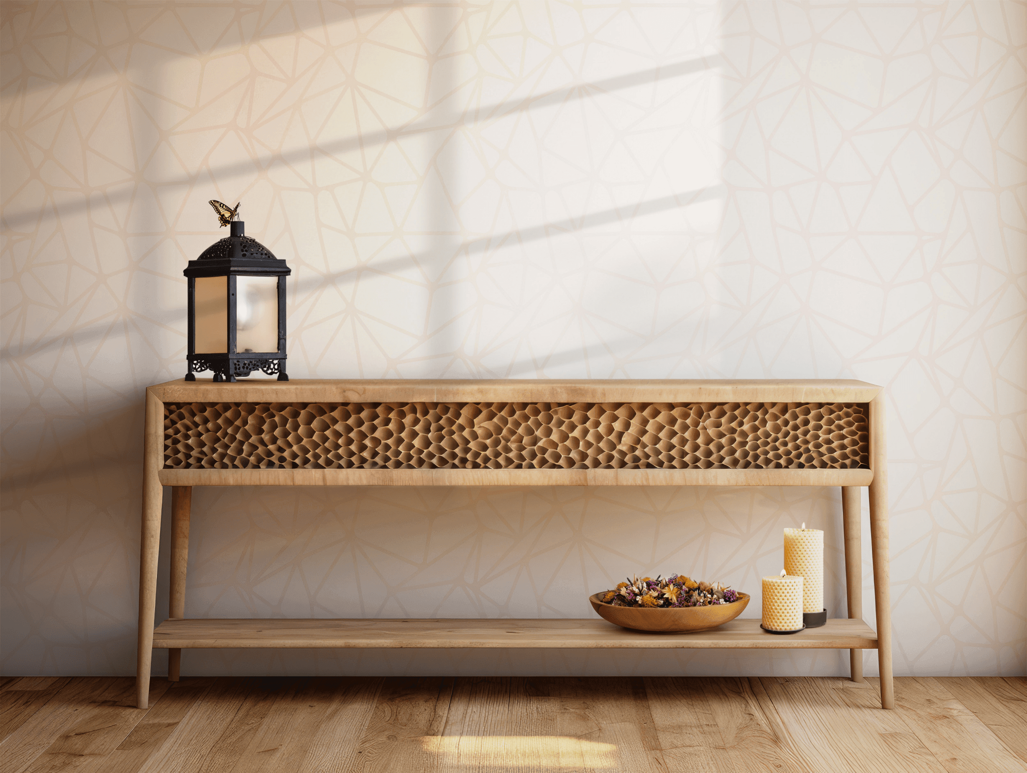 Beige Neutral Tones Wallpaper - Self Adhesive - Abstract Geometric Soft Line BV307
