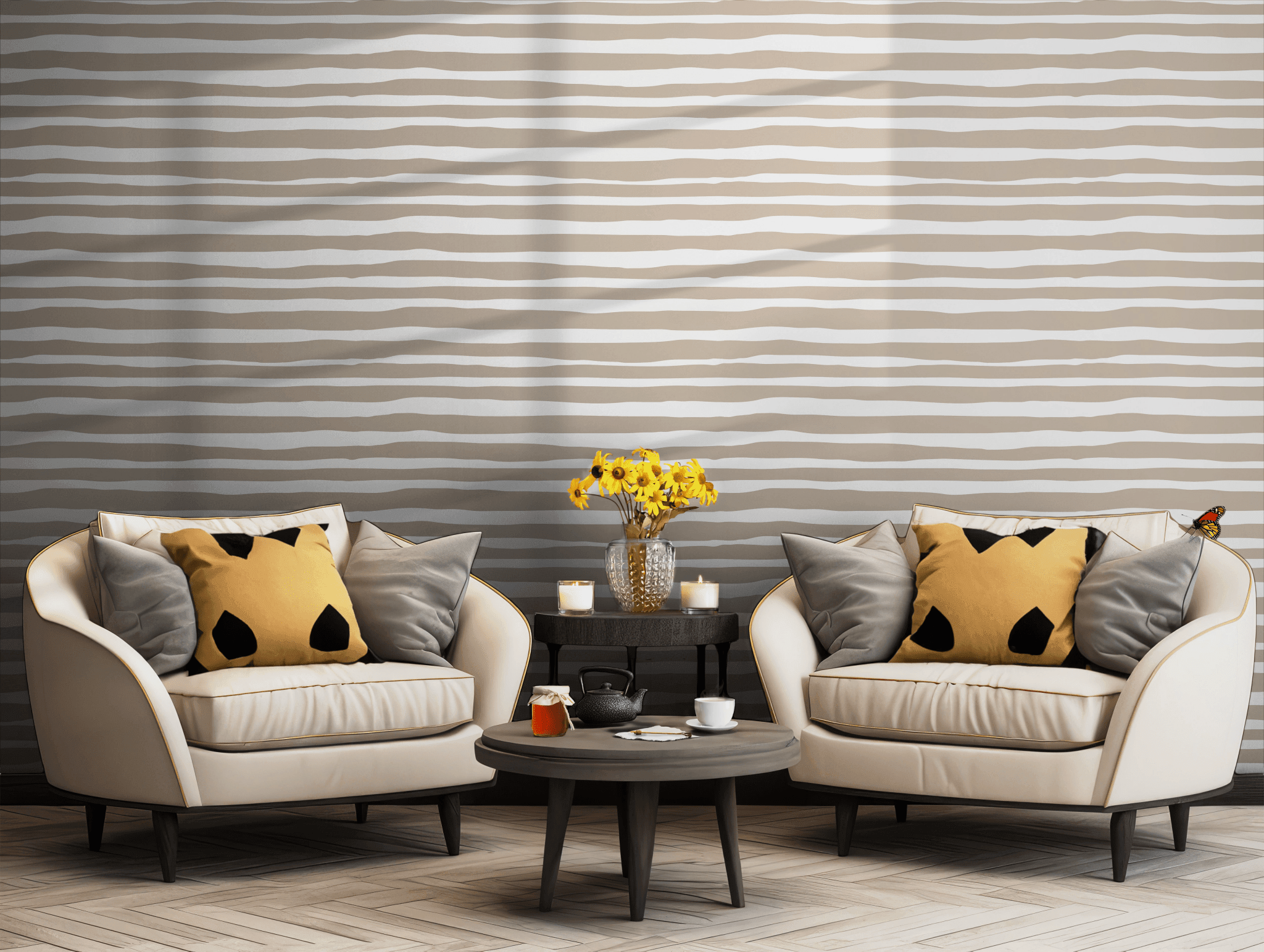 Beige Striped Boho Wallpaper Modern - Peel and Stick and Traditional Wallpaper BV301
