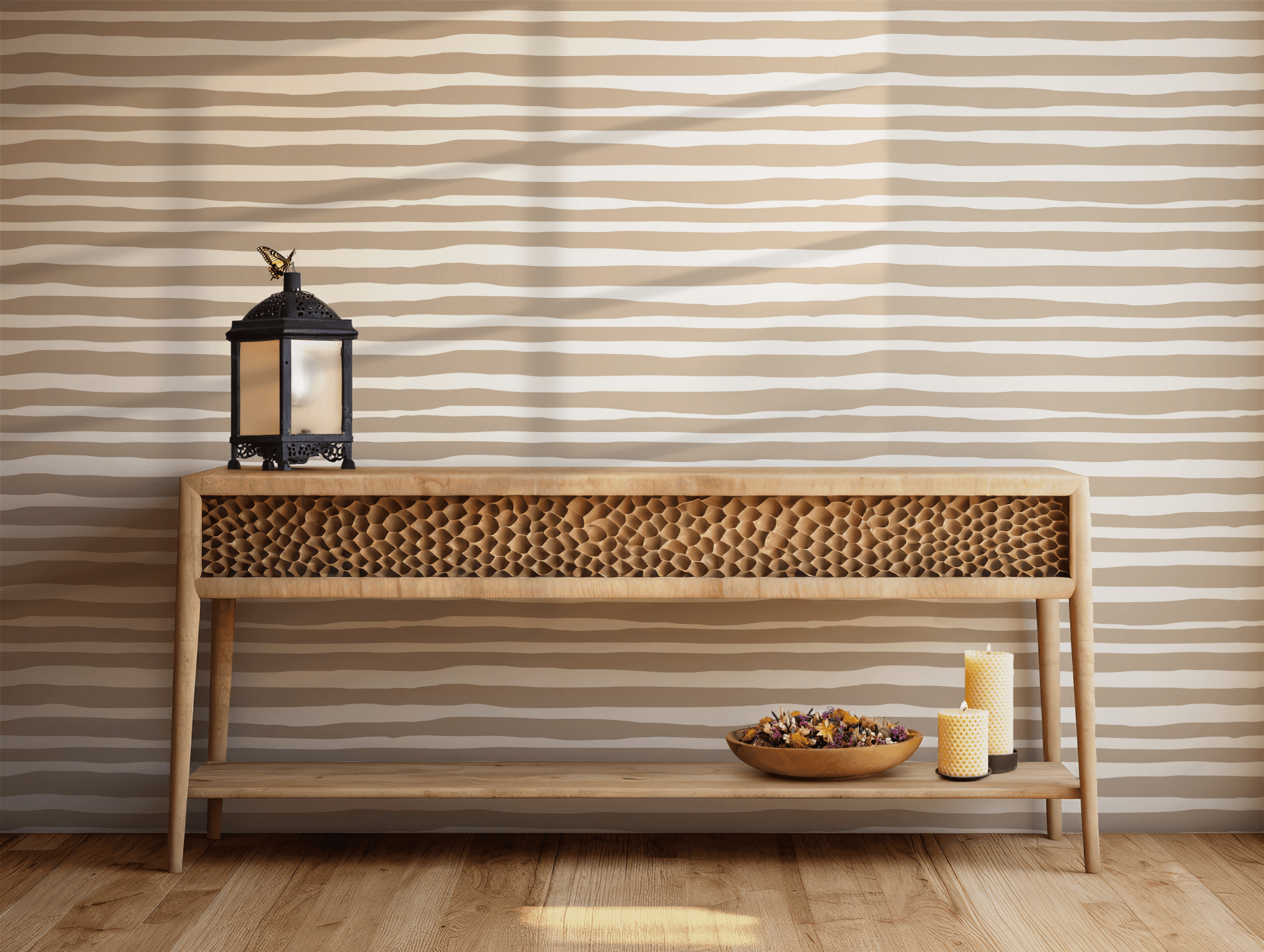 Beige Striped Boho Wallpaper Modern - Peel and Stick and Traditional Wallpaper BV301