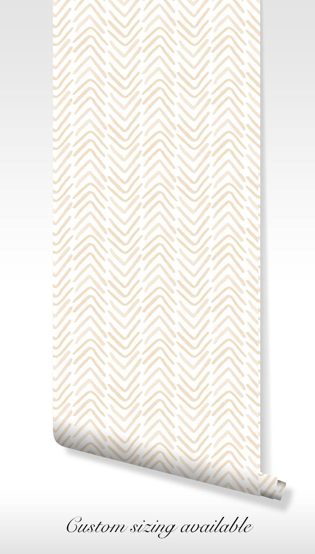 Beige Tan Boho Wallpaper - Self Adhesive - Creamy White Organic Chevron Herringbone BV082