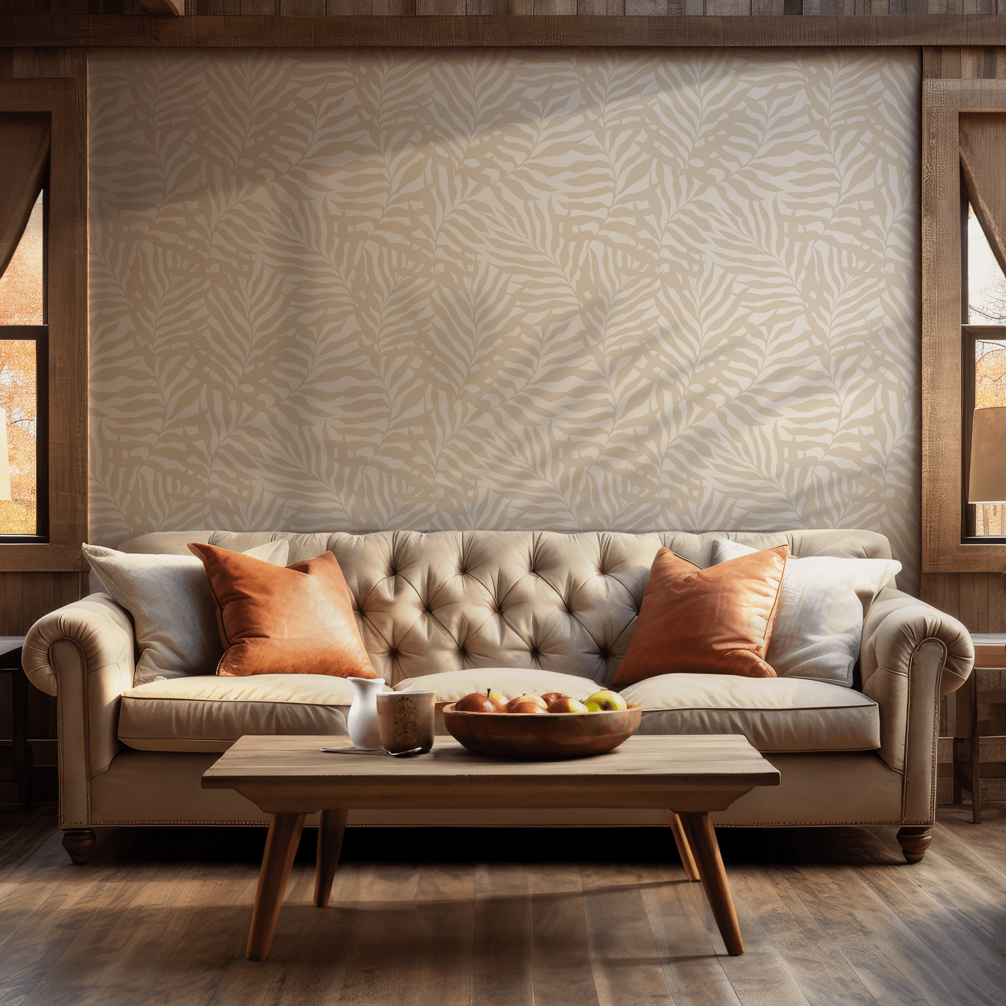 Beige Tropical Palm Removable Wallpaper - Self Adhesive Peel and Stick - Coastal Leaf Botanical BV316