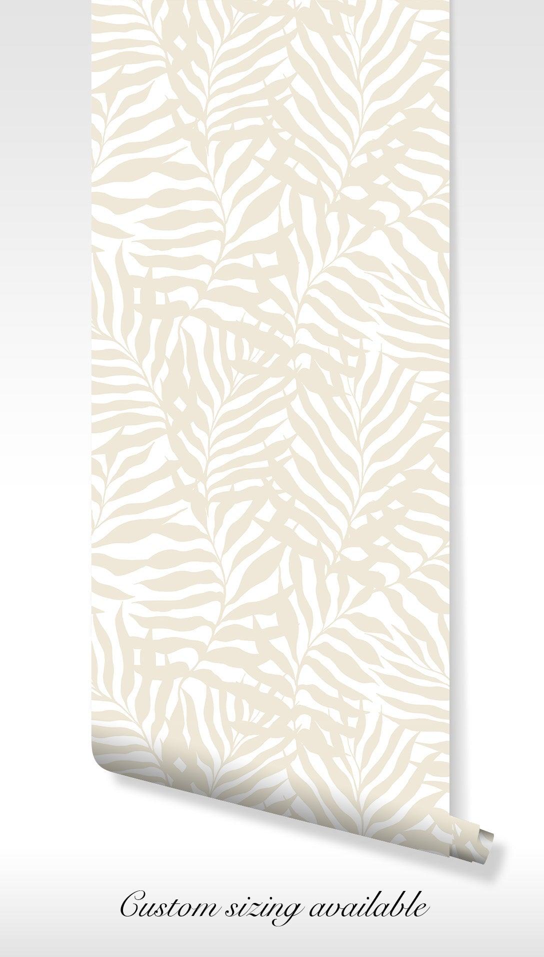 Beige Tropical Palm Removable Wallpaper - Self Adhesive Peel and Stick - Coastal Leaf Botanical BV316