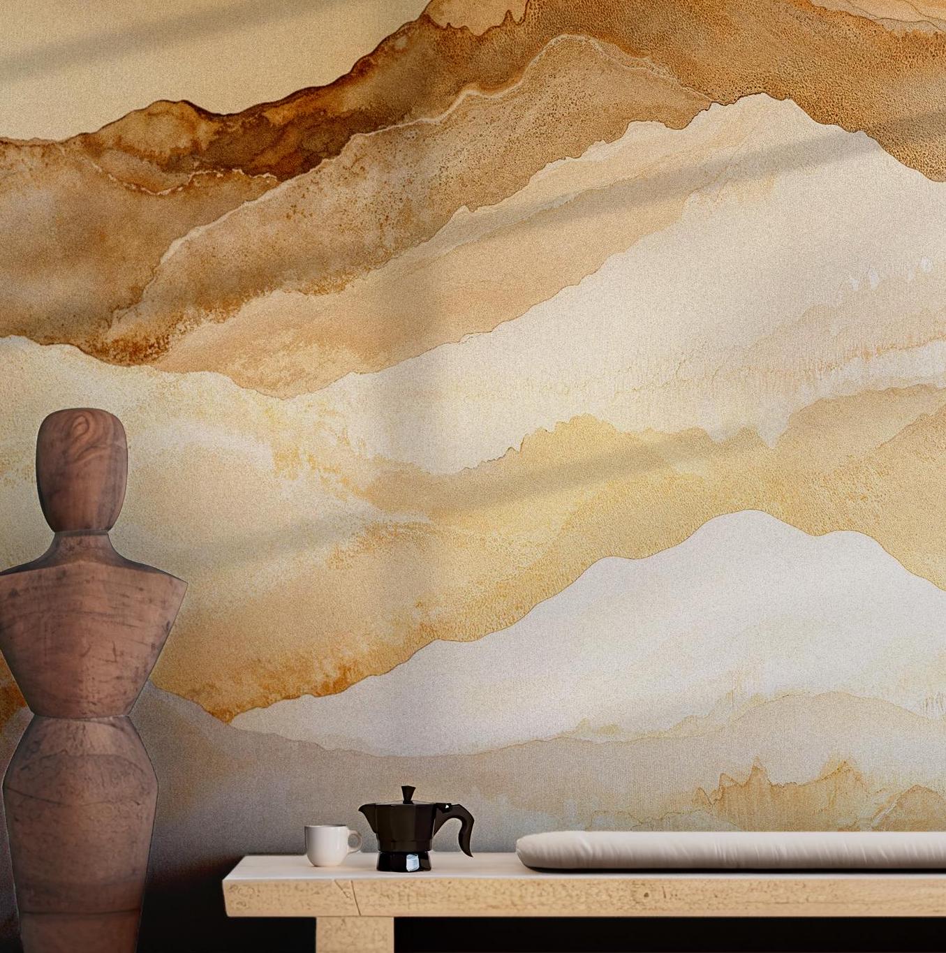 Beige Watercolor Mountain Wallpaper - Removable Peel and Stick Wall Mural - Soft Earthy Tones BV317