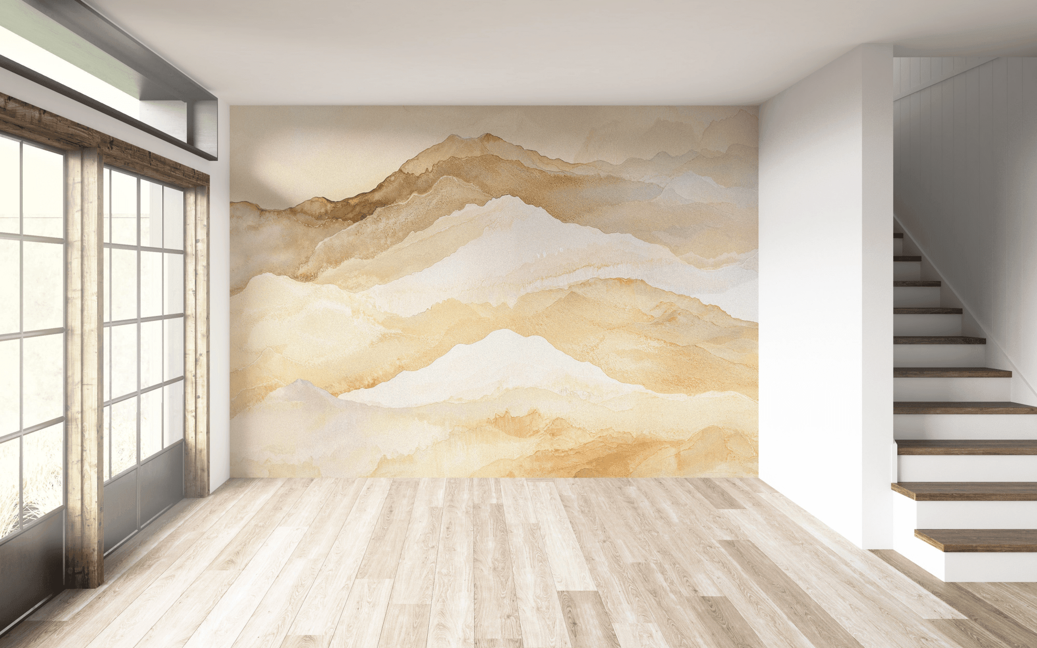 Beige Watercolor Mountain Wallpaper - Removable Peel and Stick Wall Mural - Soft Earthy Tones BV317