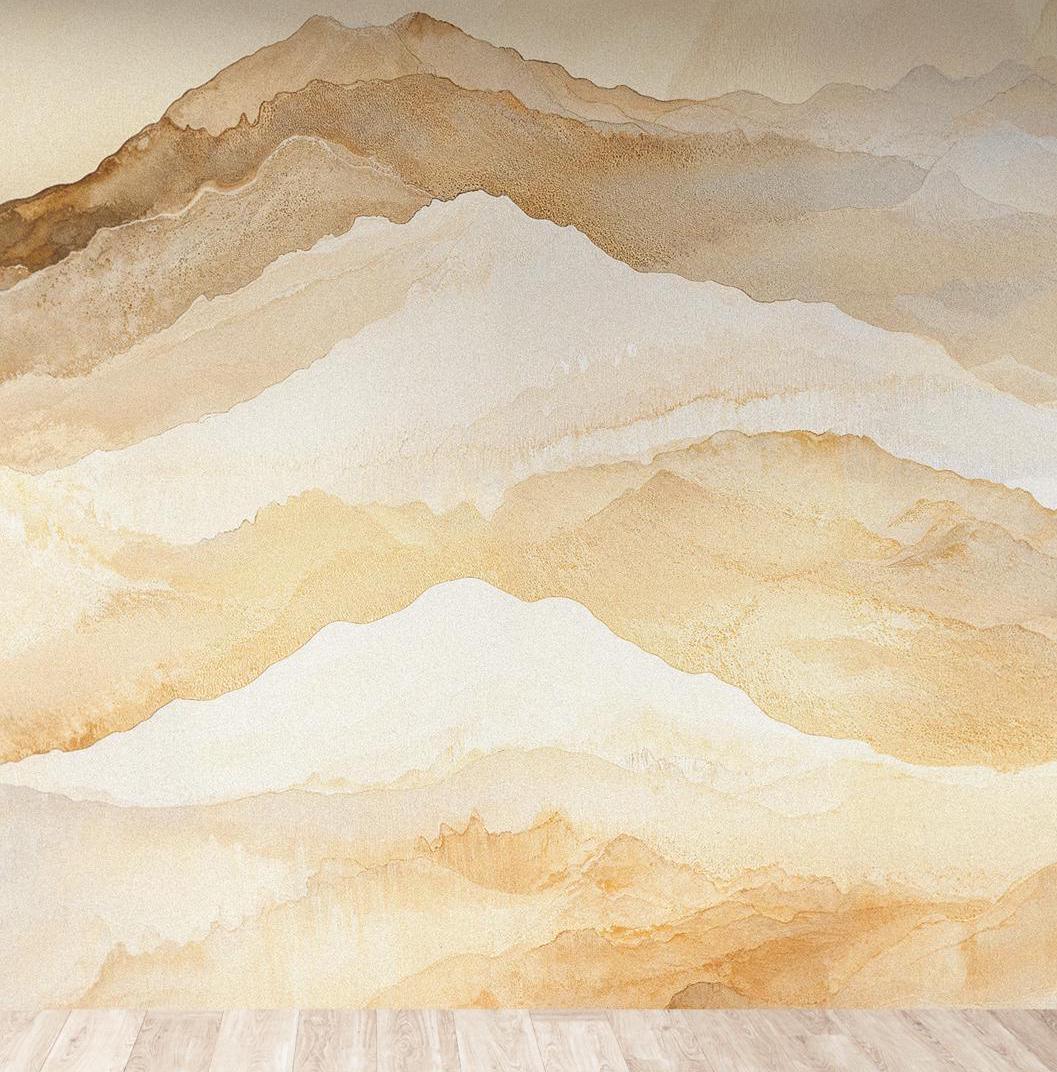 Beige Watercolor Mountain Wallpaper - Removable Peel and Stick Wall Mural - Soft Earthy Tones BV317