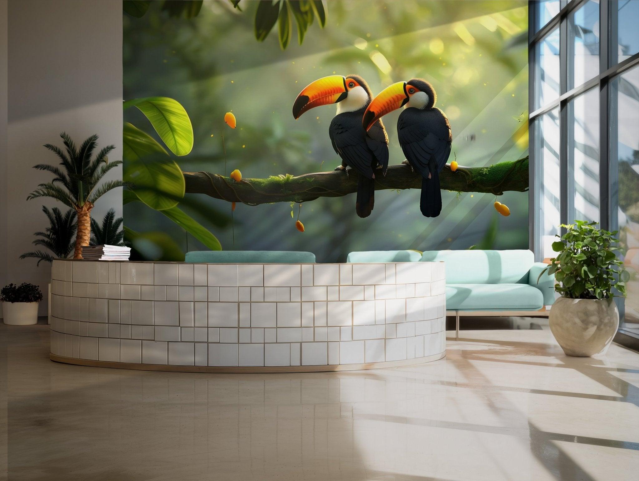 Bird Love Wall Mural - Peel and Stick Wallpaper - Colorful Toucan Beak Rainforest Amazon BV219