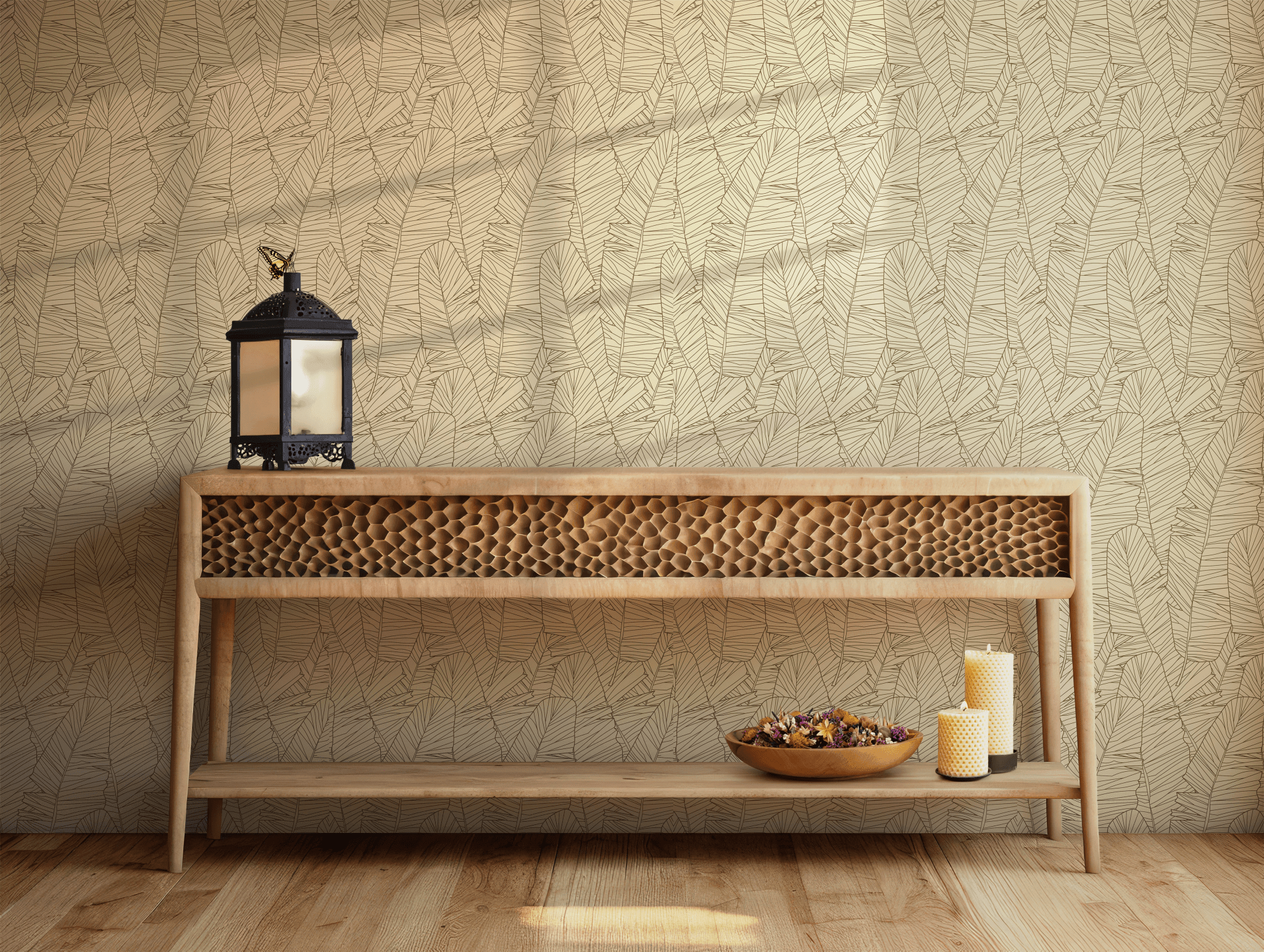 Black and White Leaf Wallpaper - Self Adhesive Temporary - Banana Line Art Tropical Nature BV318