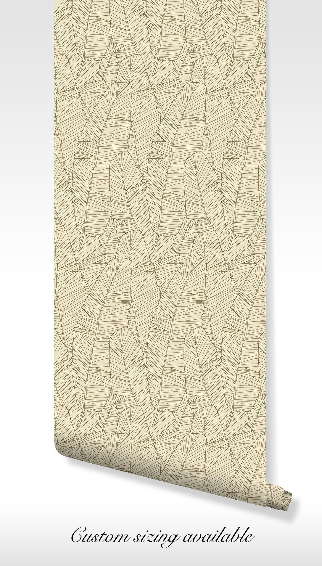 Black and White Leaf Wallpaper - Self Adhesive Temporary - Banana Line Art Tropical Nature BV318