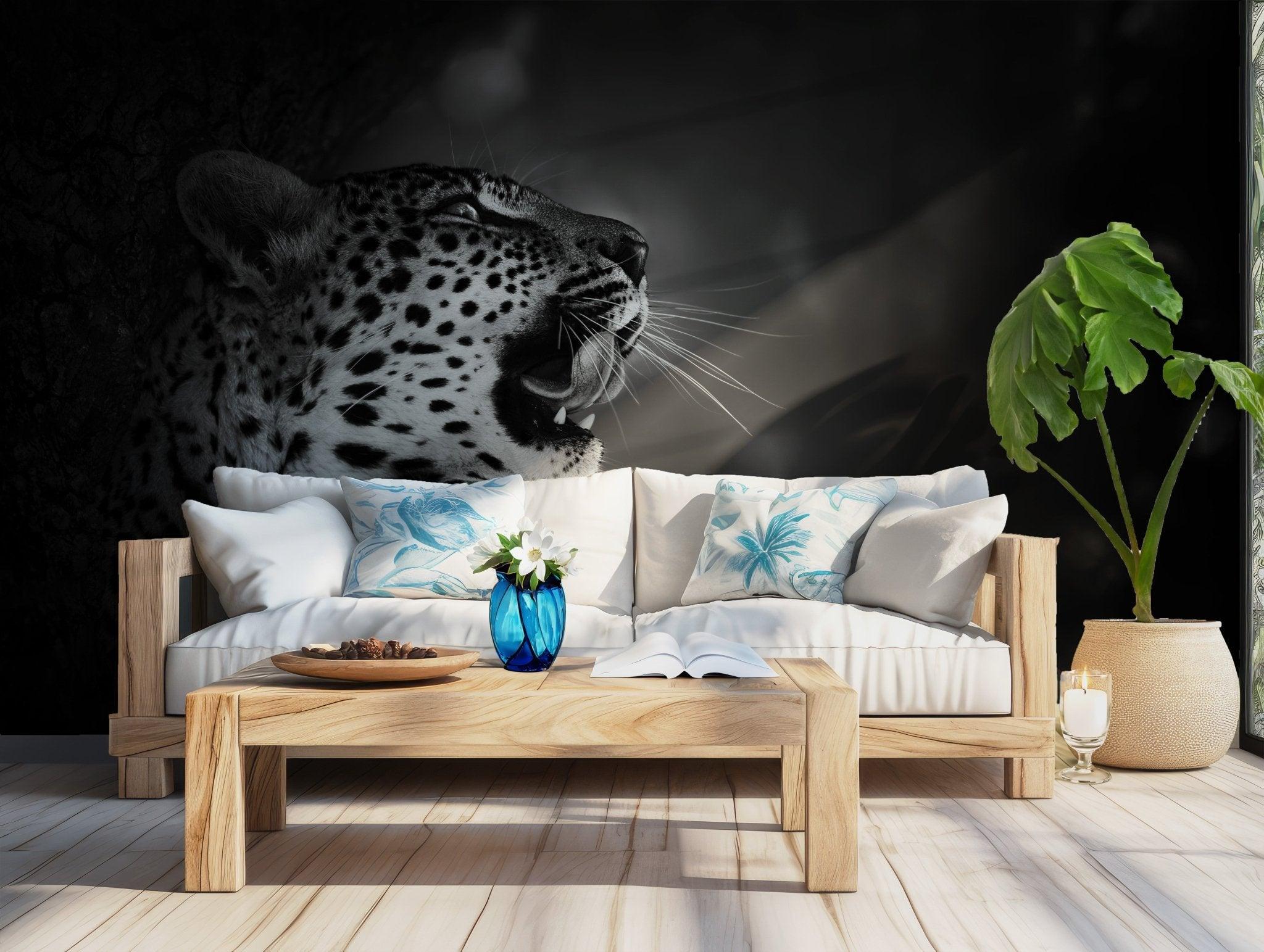 Black and White Leopard Wallpaper - Self Adhesive Peel and Stick Wall Mural - Portrait Elegant Nature BV251