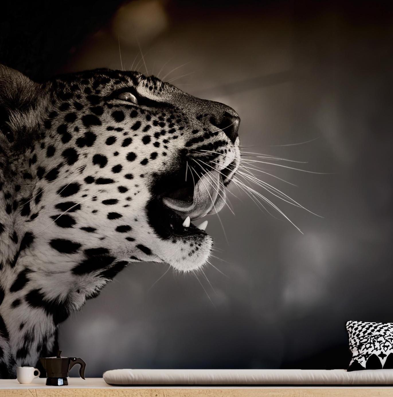 Black and White Leopard Wallpaper - Self Adhesive Peel and Stick Wall Mural - Portrait Elegant Nature BV251