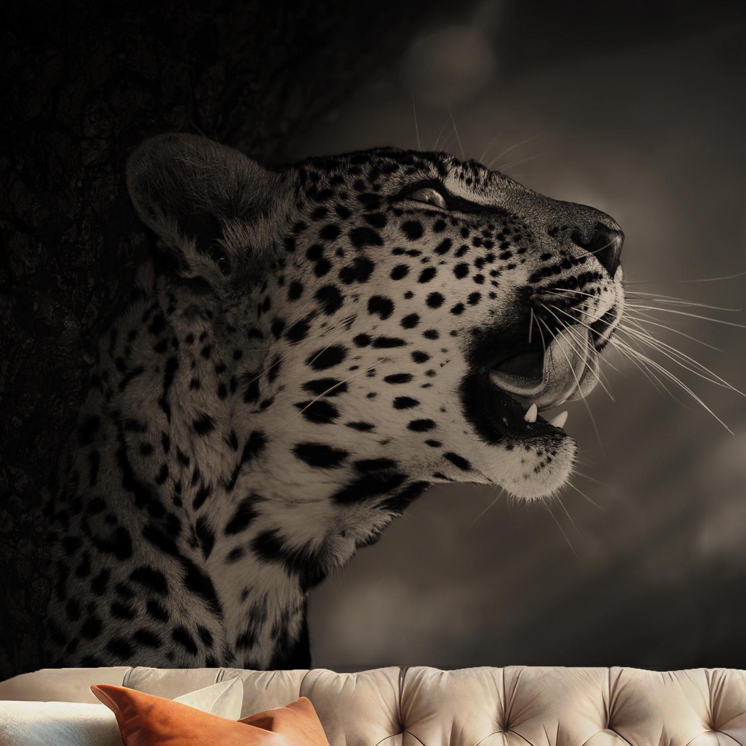 Black and White Leopard Wallpaper - Self Adhesive Peel and Stick Wall Mural - Portrait Elegant Nature BV251