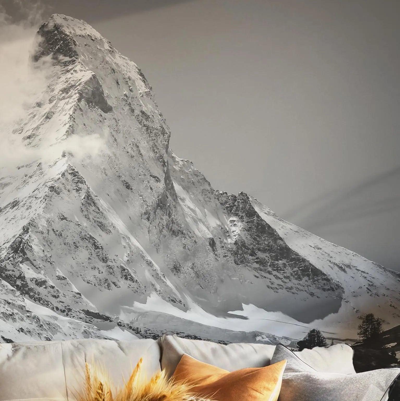 Black and White Mountain Wallpaper - Self Adhesive Peel and Stick Wall Mural - Snowy Peak Majestic BV253