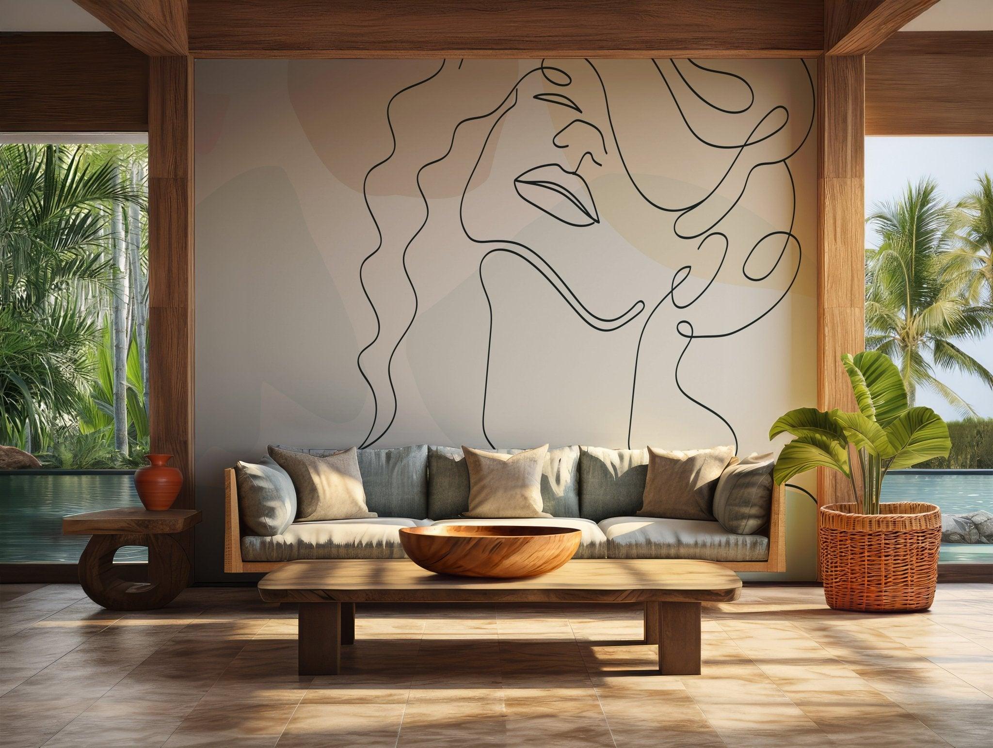 Black & White Beauty Room Wallpaper - Self Adhesive Peel and Stick Wall Mural - Line Art Abstract Women Minimalist BV285