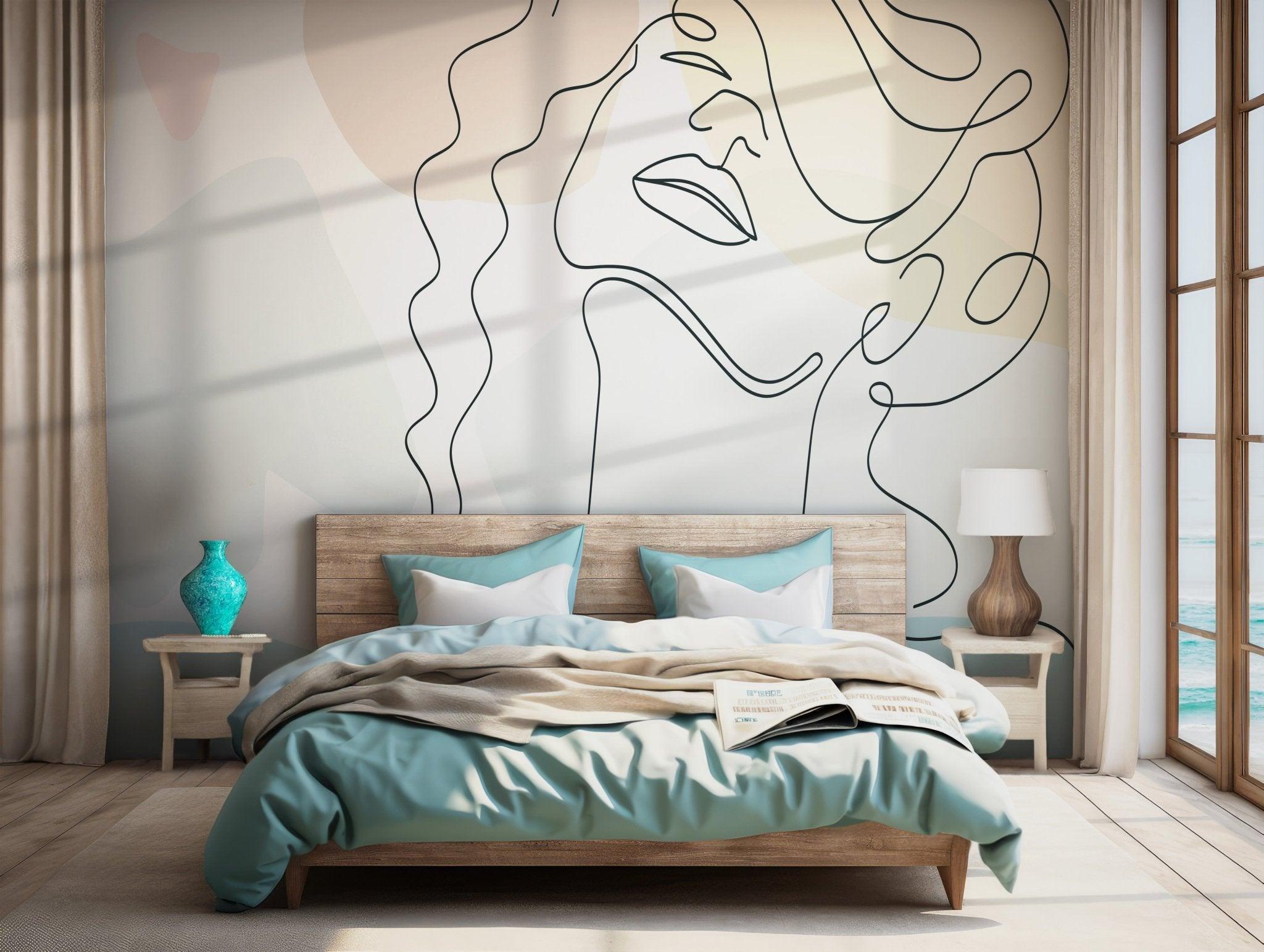 Black & White Beauty Room Wallpaper - Self Adhesive Peel and Stick Wall Mural - Line Art Abstract Women Minimalist BV285