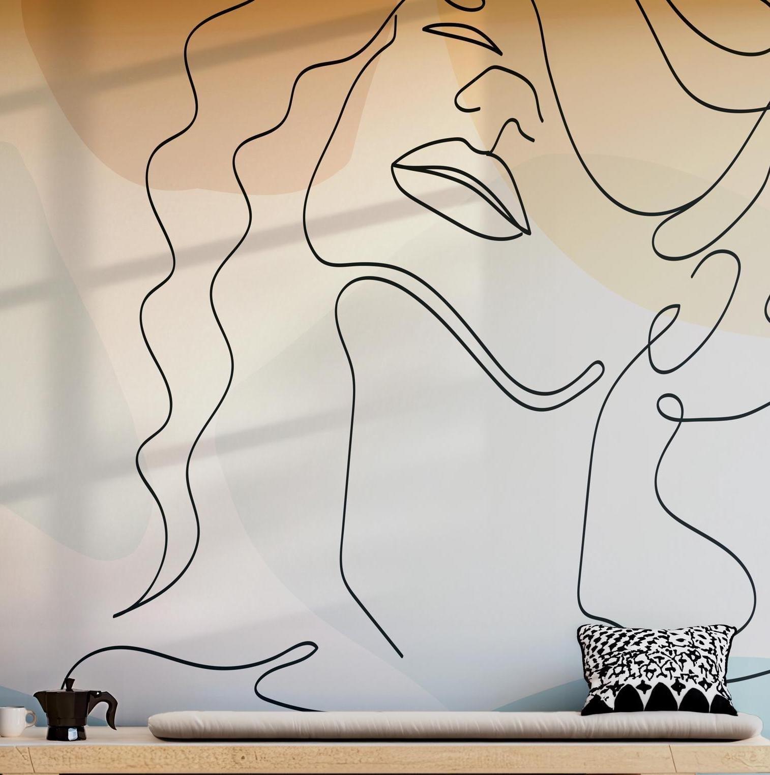 Black & White Beauty Room Wallpaper - Self Adhesive Peel and Stick Wall Mural - Line Art Abstract Women Minimalist BV285