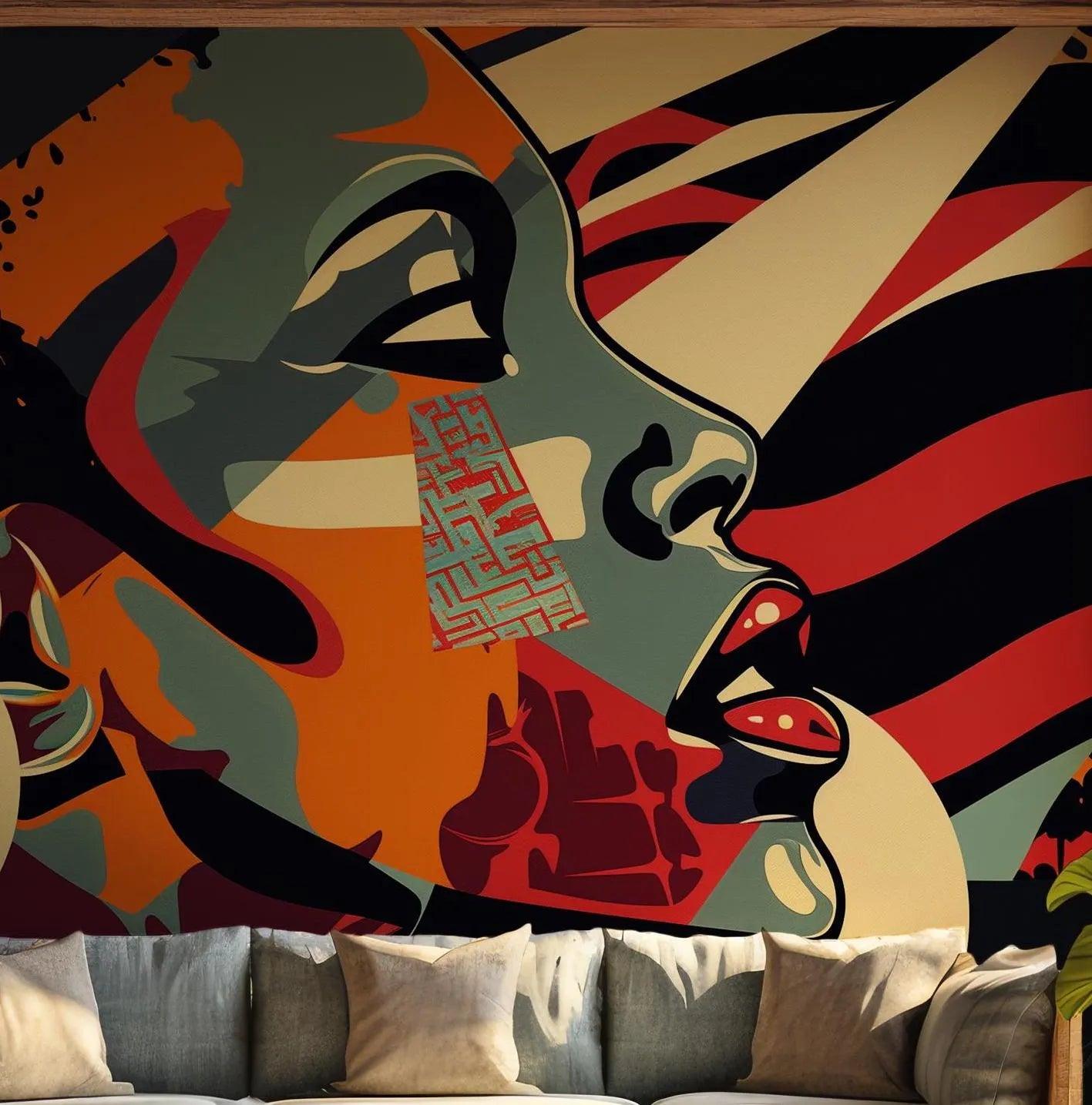 Black Women Afro Wallpaper - Self Adhesive Peel and Stick Wall Mural - Art Colorful Empowered BV216