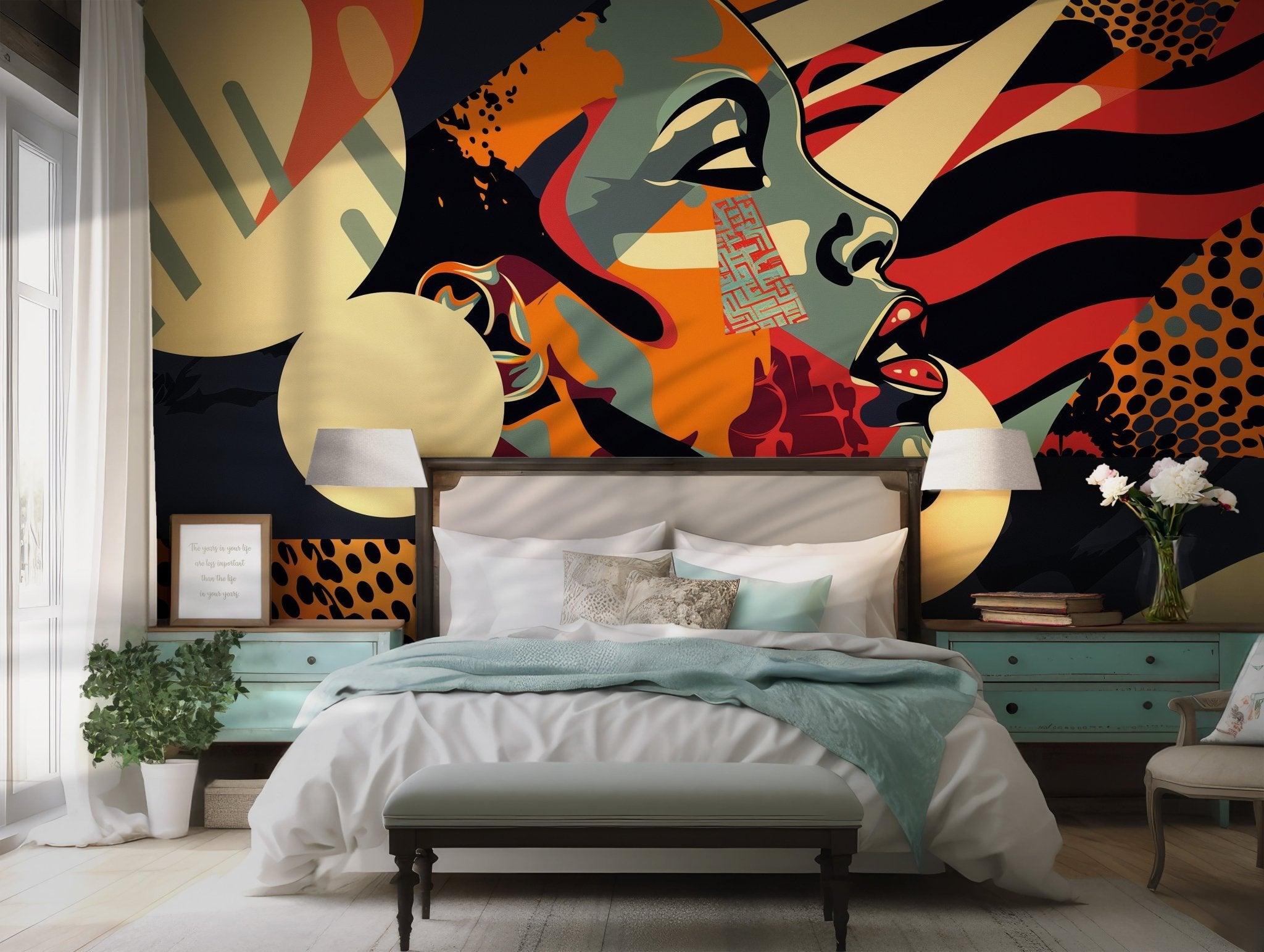 Black Women Afro Wallpaper - Self Adhesive Peel and Stick Wall Mural - Art Colorful Empowered BV216
