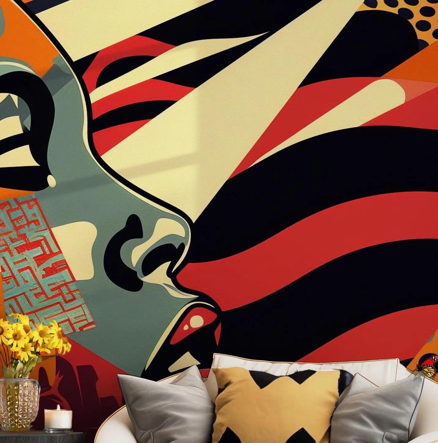 Black Women Afro Wallpaper - Self Adhesive Peel and Stick Wall Mural - Art Colorful Empowered BV216